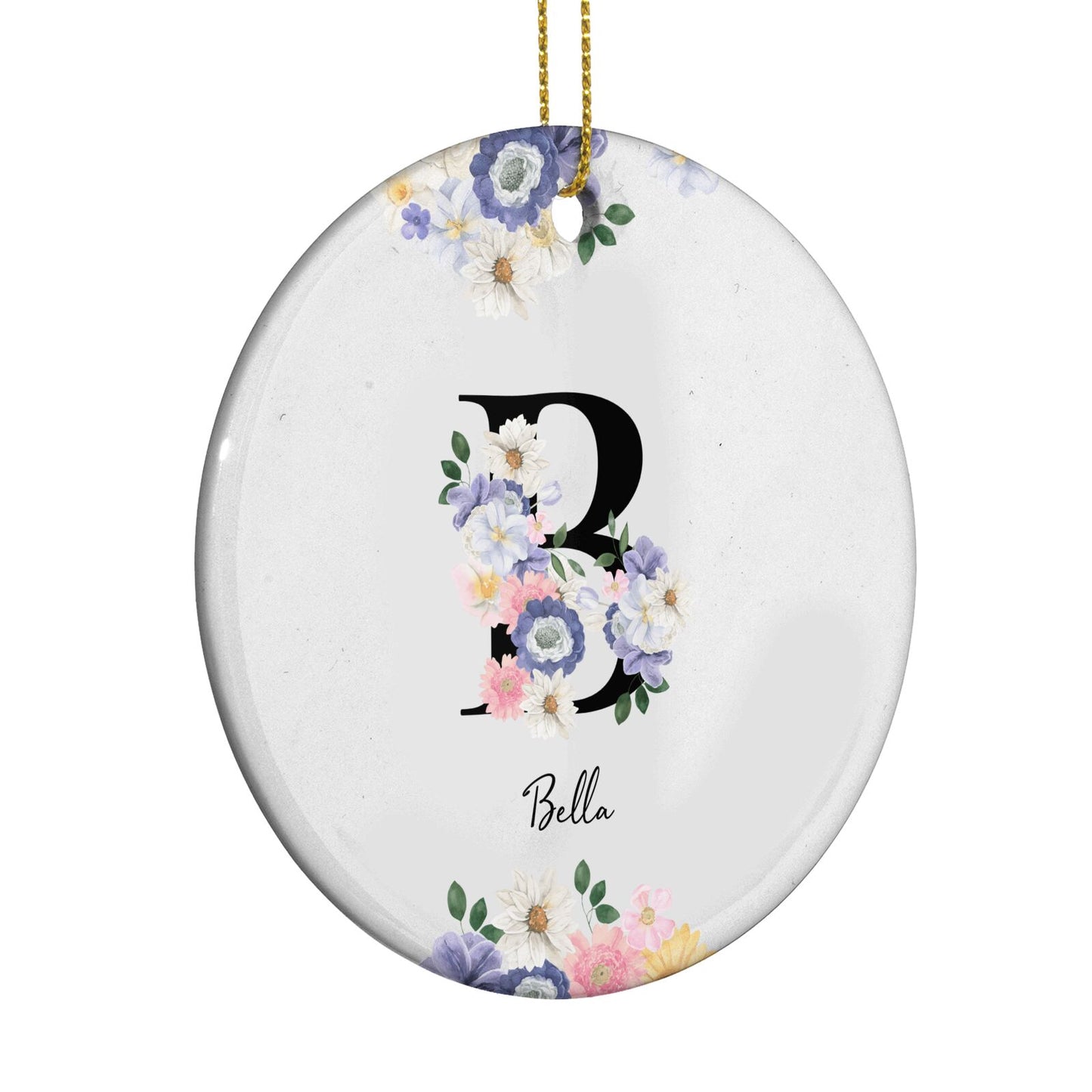 Black Initial Floral Circle Decoration Side Angle