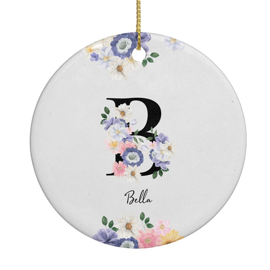 Black Initial Floral Circle Decoration
