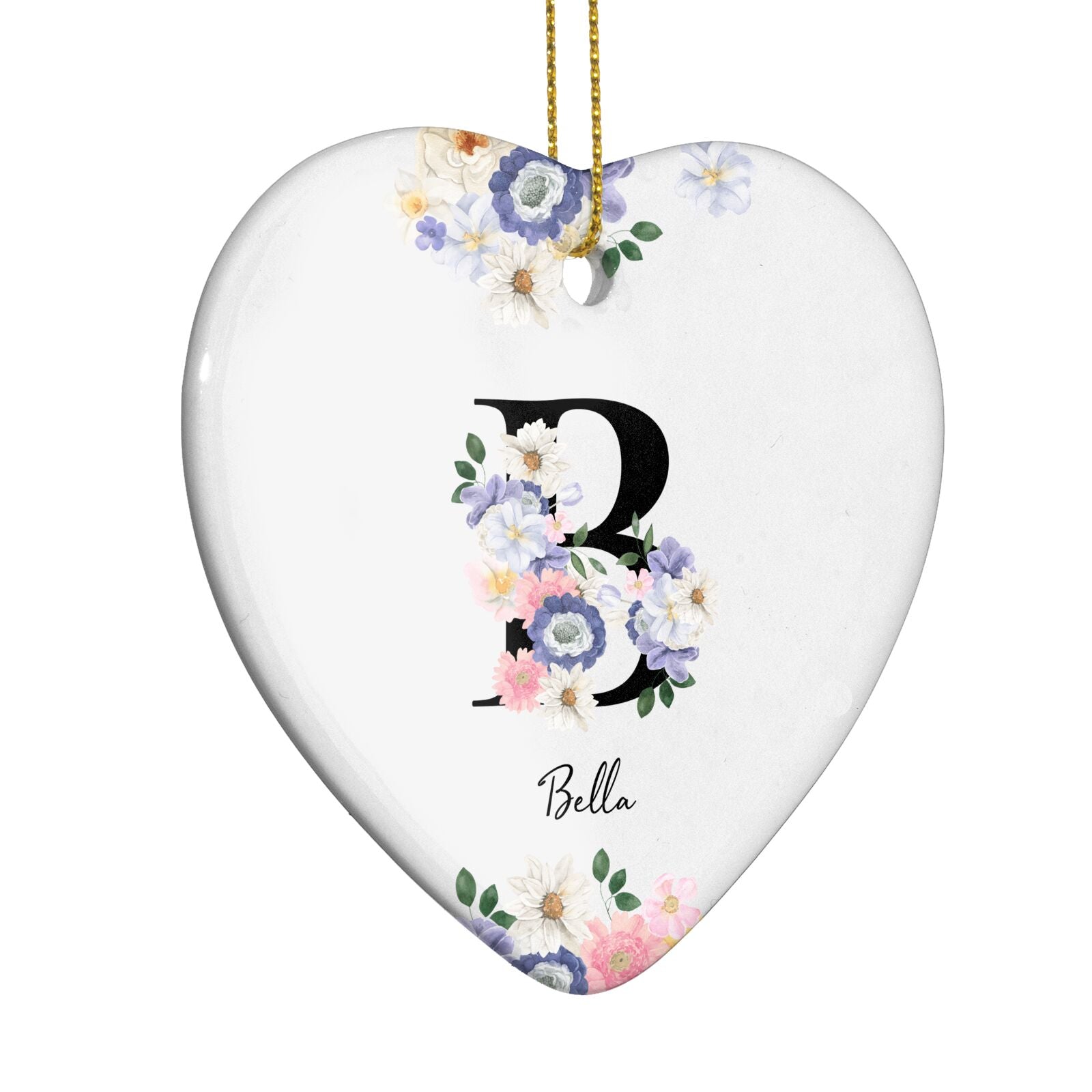 Black Initial Floral Heart Decoration Side Angle