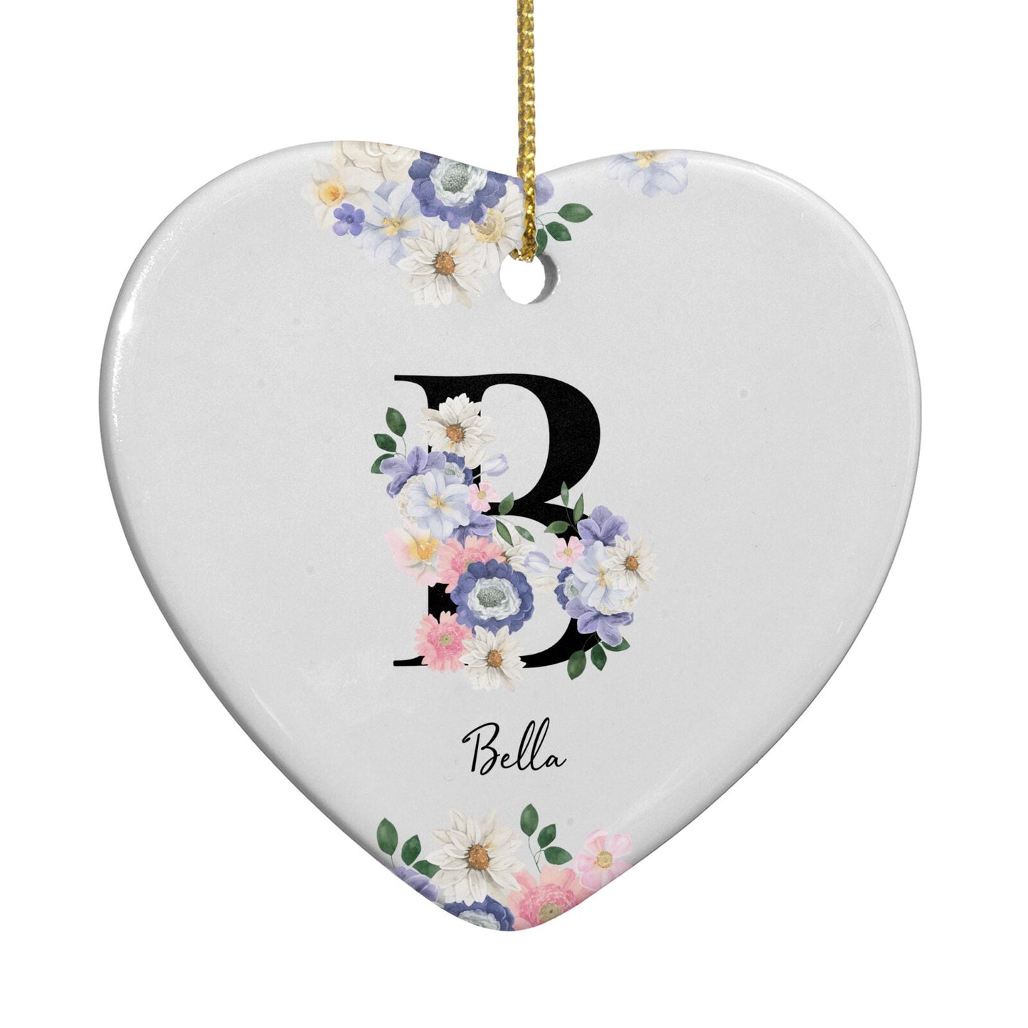 Black Initial Floral Heart Decoration