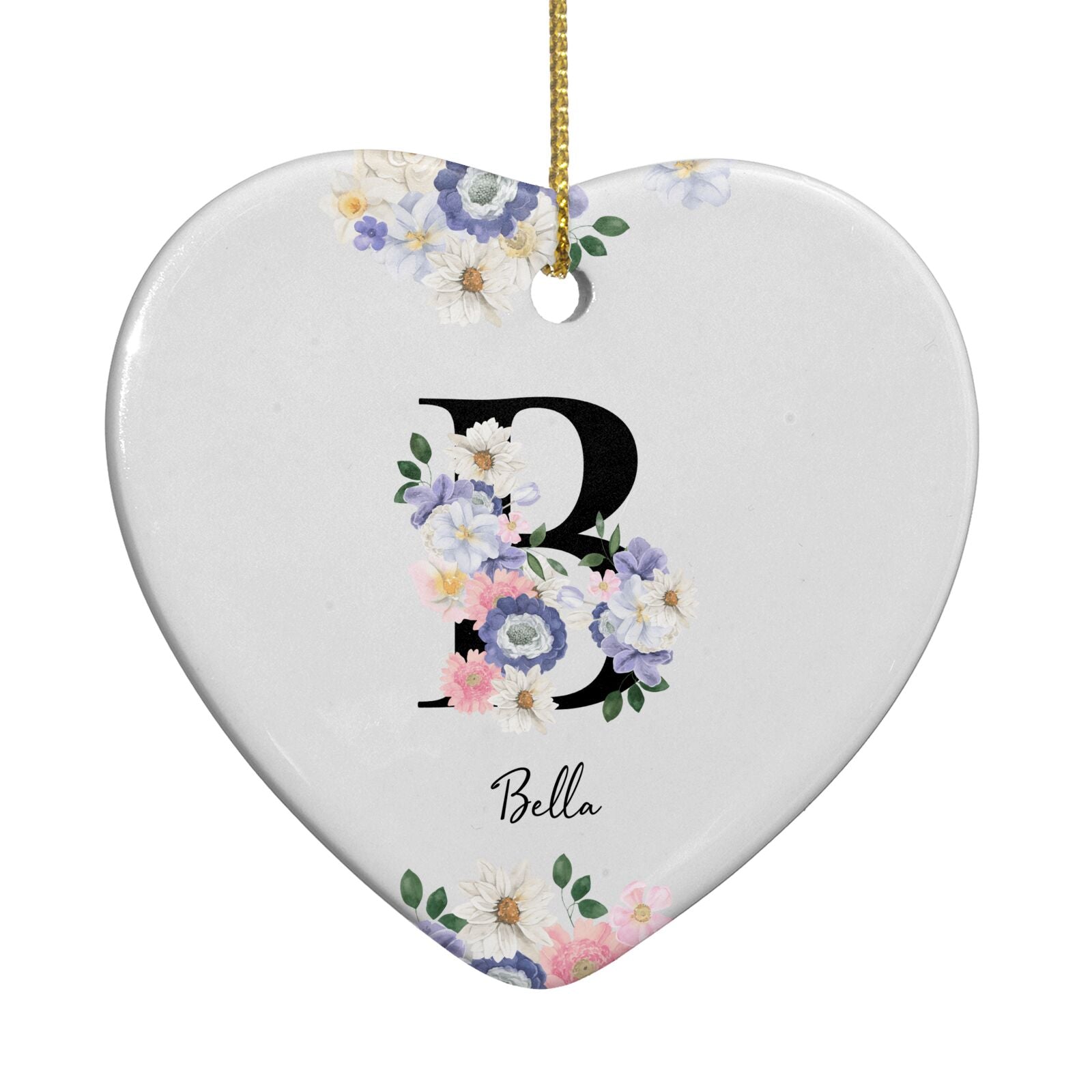 Black Initial Floral Heart Decoration