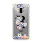 Black Initial Floral Samsung Galaxy S9 Plus Case on Silver phone