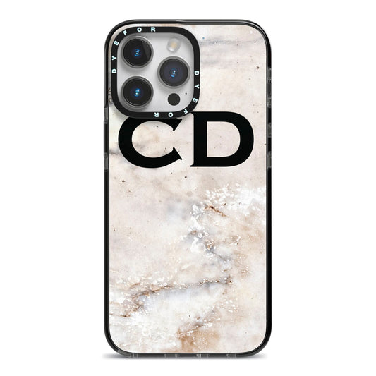 Black Initials Yellow Marble iPhone 14 Pro Max Black Impact Case on Silver phone