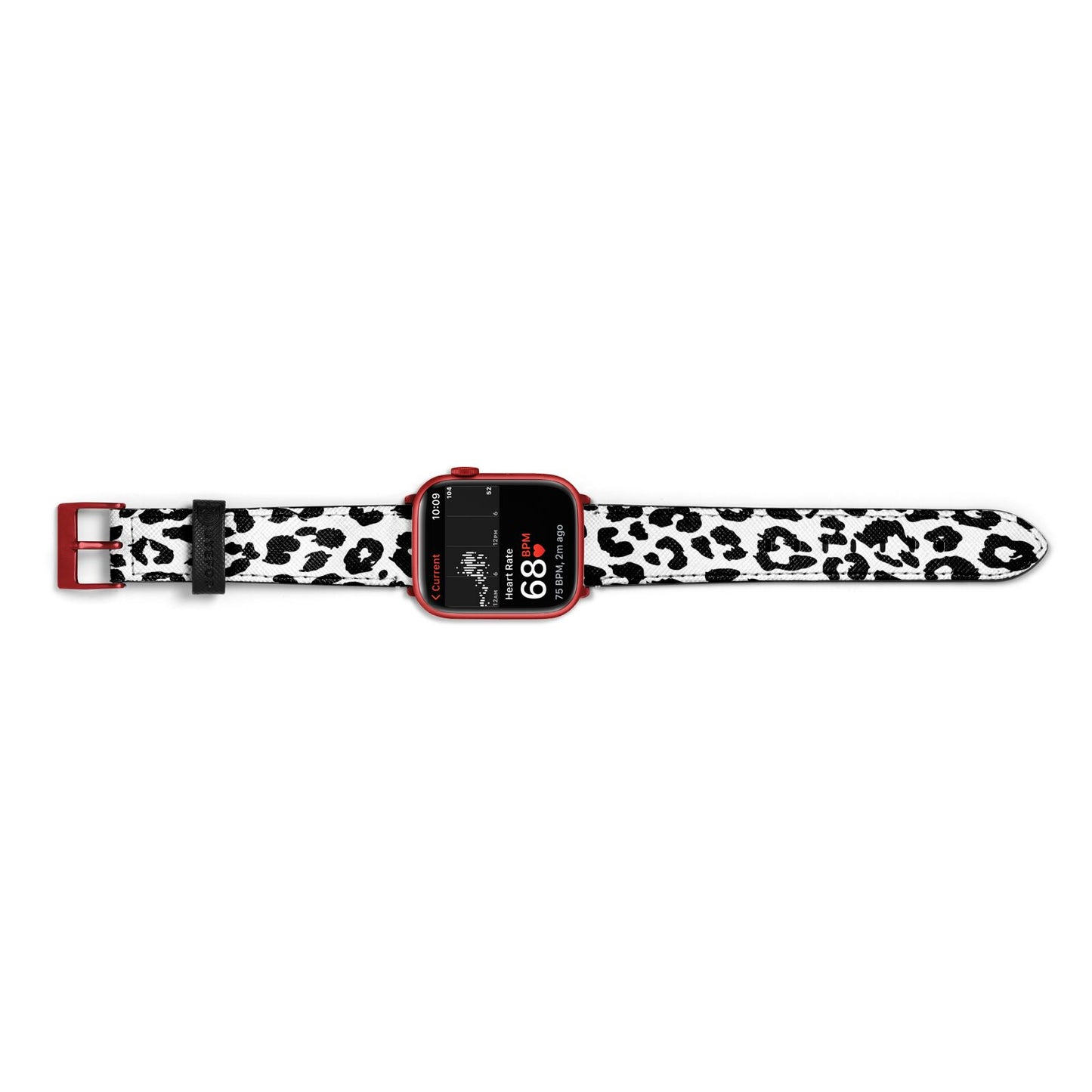 Black Leopard Print Apple Watch Strap Size 38mm Landscape Image Red Hardware