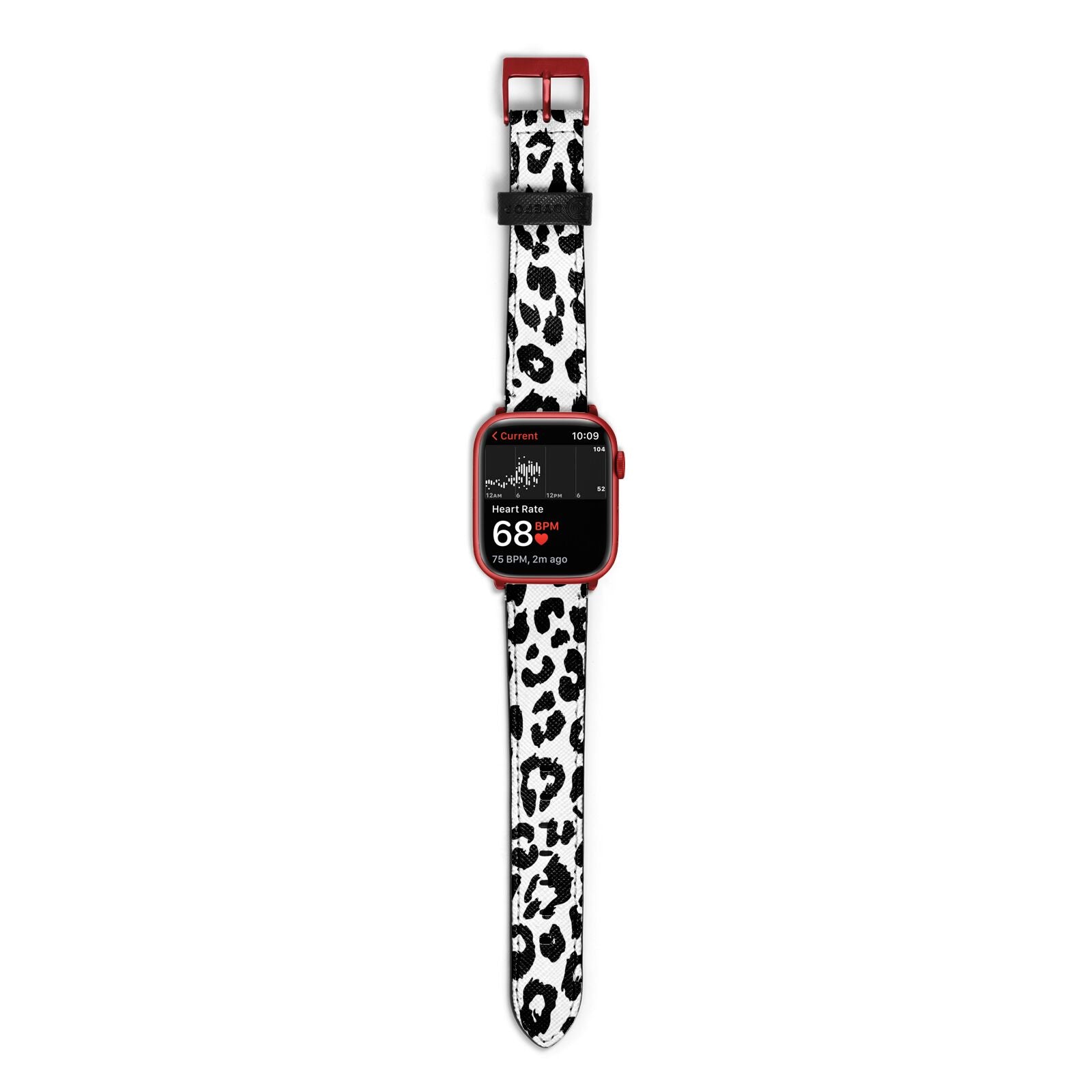 Black Leopard Print Apple Watch Strap Size 38mm with Red Hardware