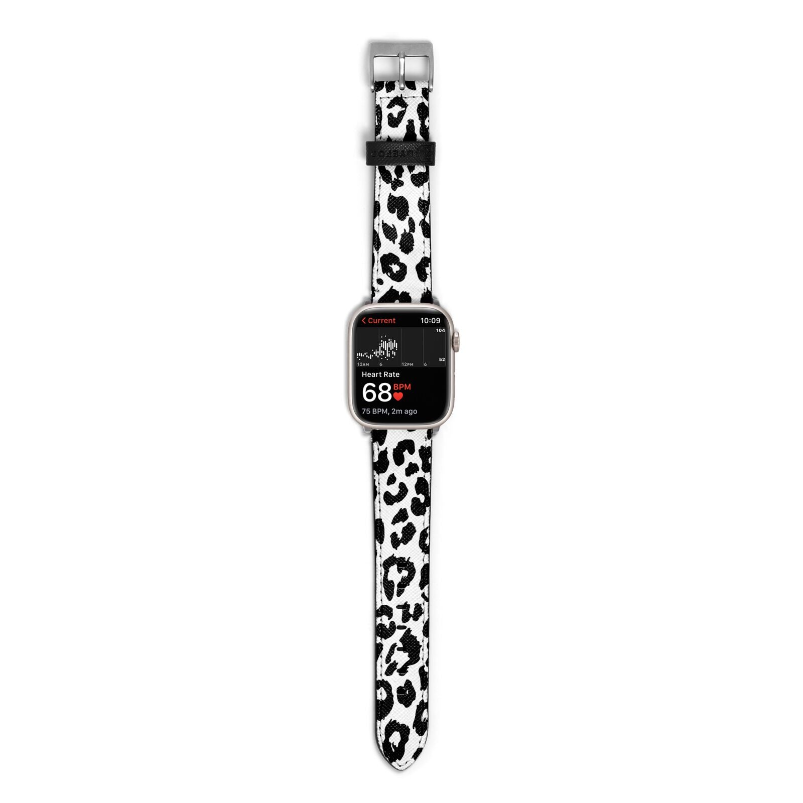 Black Leopard Print Apple Watch Strap Size 38mm with Silver Hardware