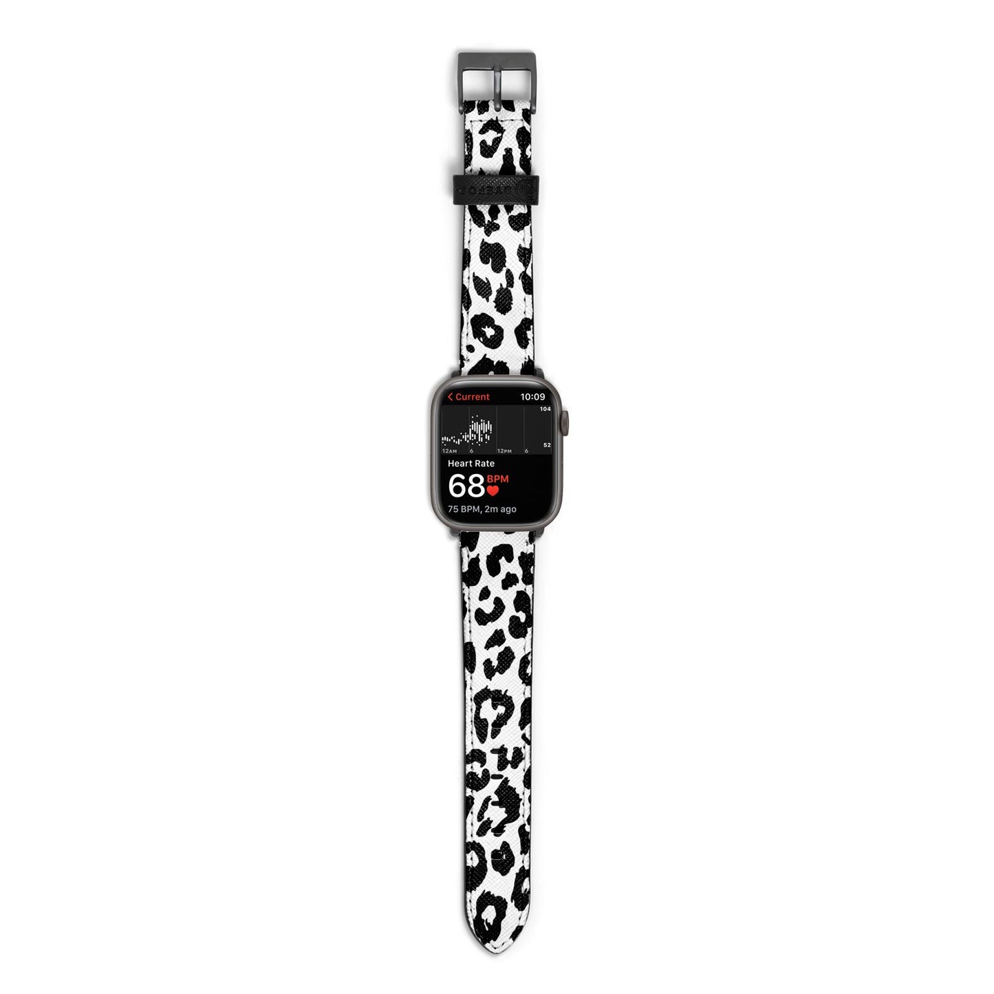 Black Leopard Print Apple Watch Strap Size 38mm with Space Grey Hardware