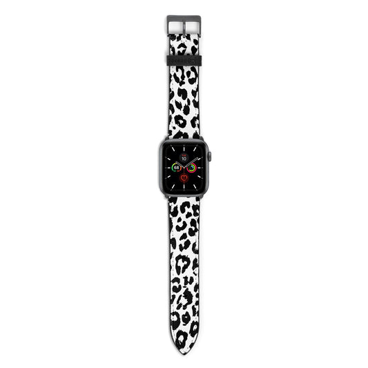 Black Leopard Print Apple Watch Strap with Space Grey Hardware