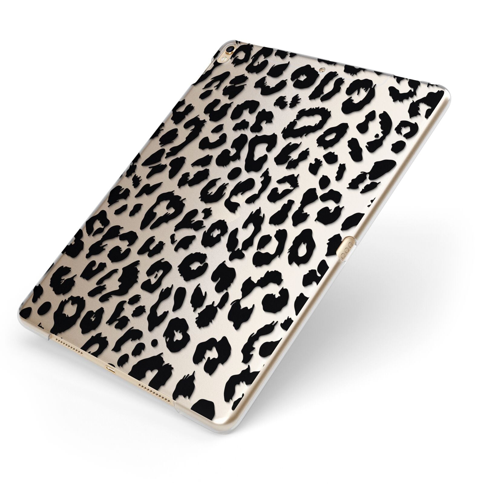 Black Leopard Print Apple iPad Case on Gold iPad Side View