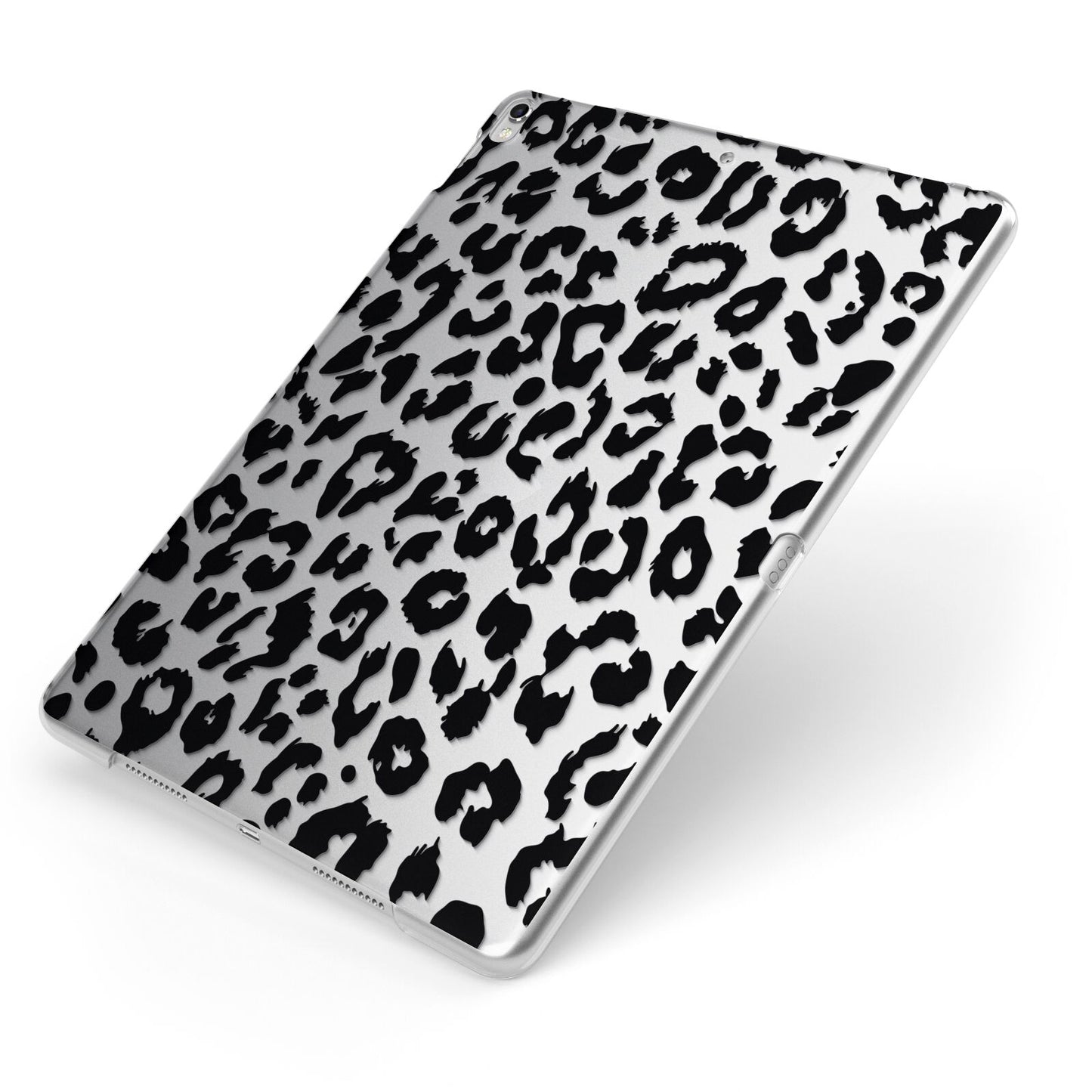 Black Leopard Print Apple iPad Case on Silver iPad Side View