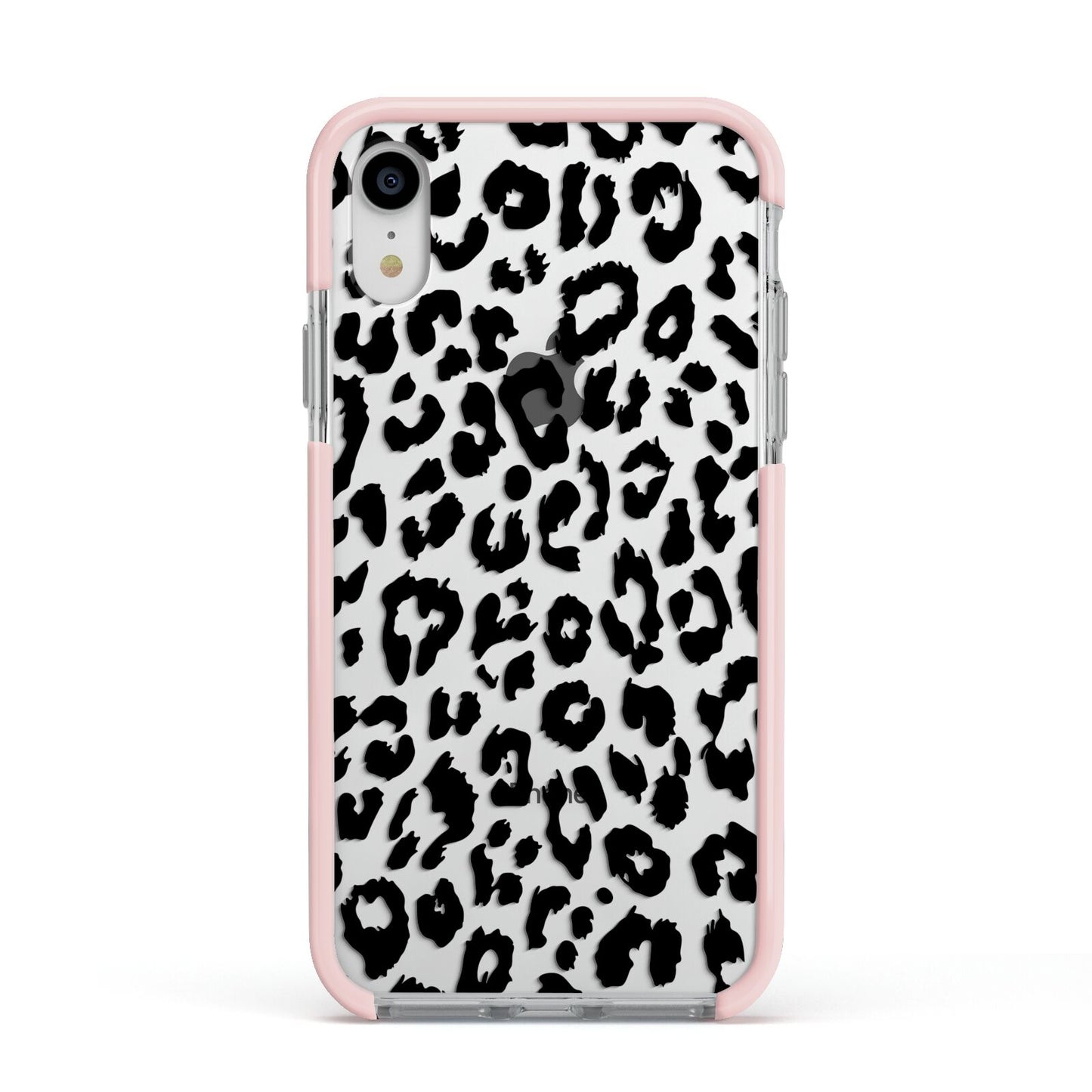 Black Leopard Print Apple iPhone XR Impact Case Pink Edge on Silver Phone
