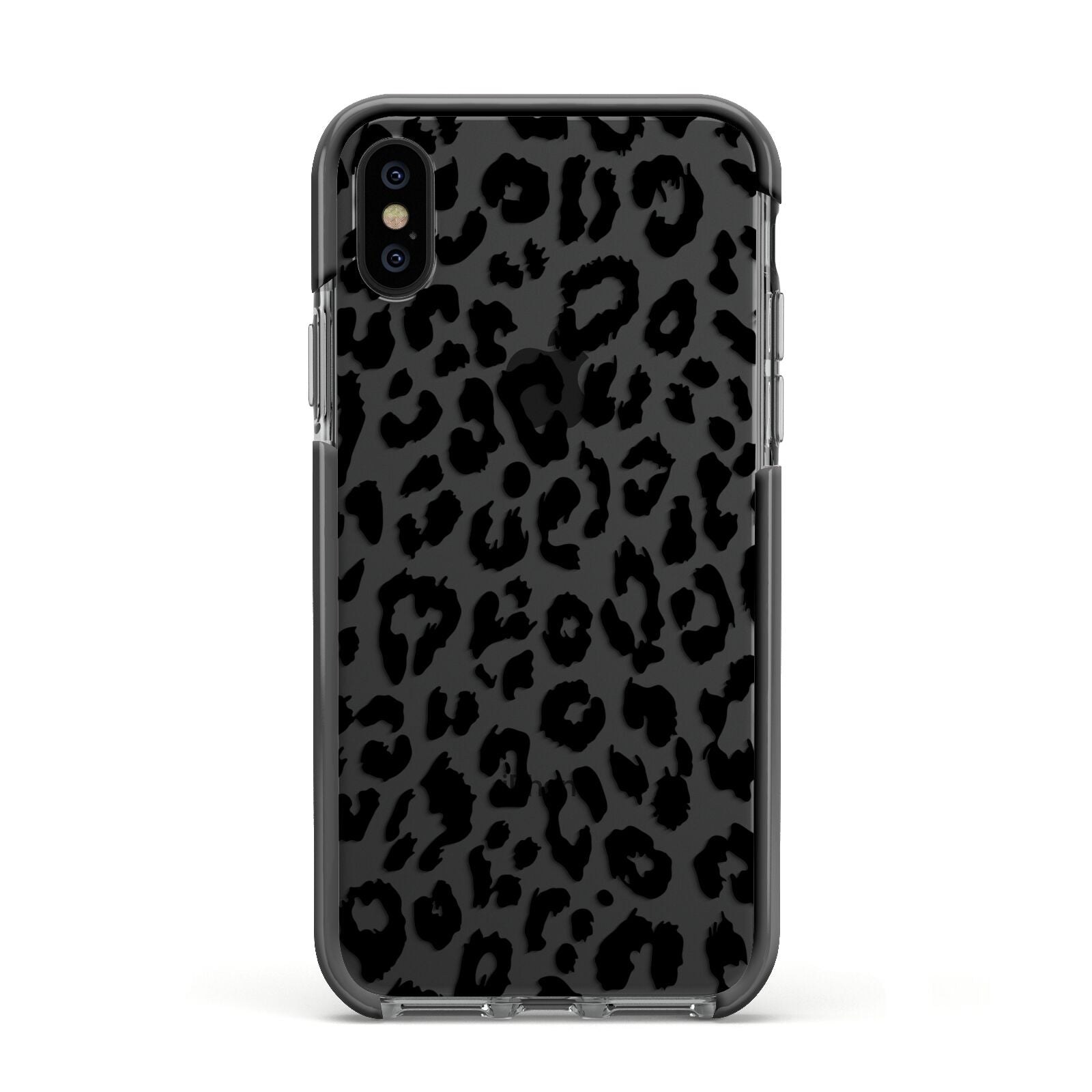 Black Leopard Print Apple iPhone Xs Impact Case Black Edge on Black Phone