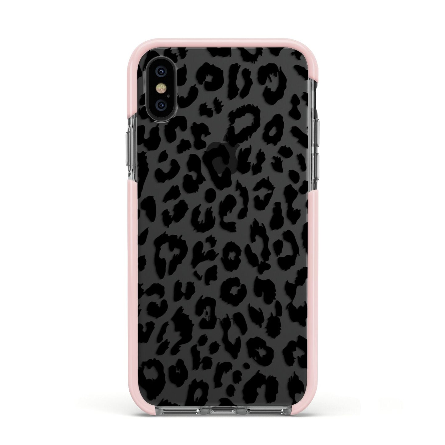 Black Leopard Print Apple iPhone Xs Impact Case Pink Edge on Black Phone