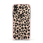 Black Leopard Print Apple iPhone Xs Impact Case Pink Edge on Gold Phone