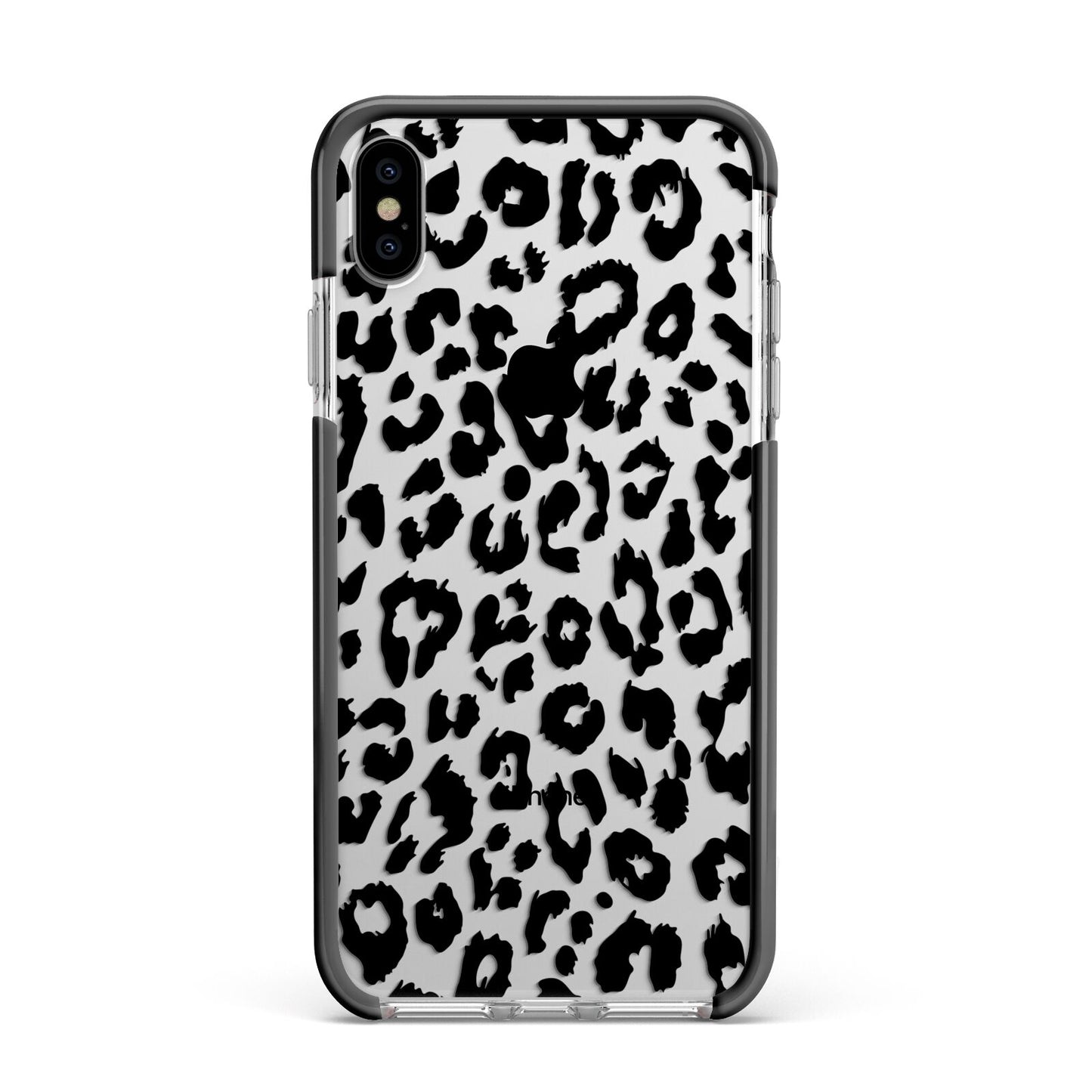 Black Leopard Print Apple iPhone Xs Max Impact Case Black Edge on Silver Phone