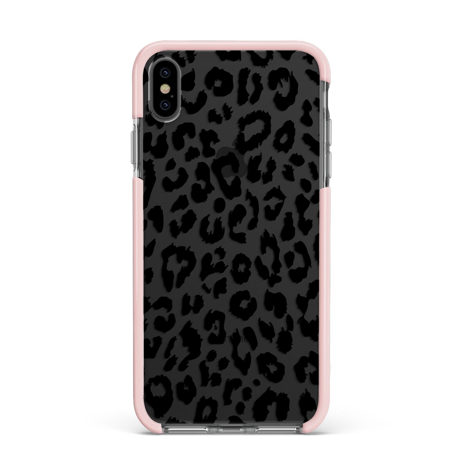 Black Leopard Print Apple iPhone Xs Max Impact Case Pink Edge on Black Phone