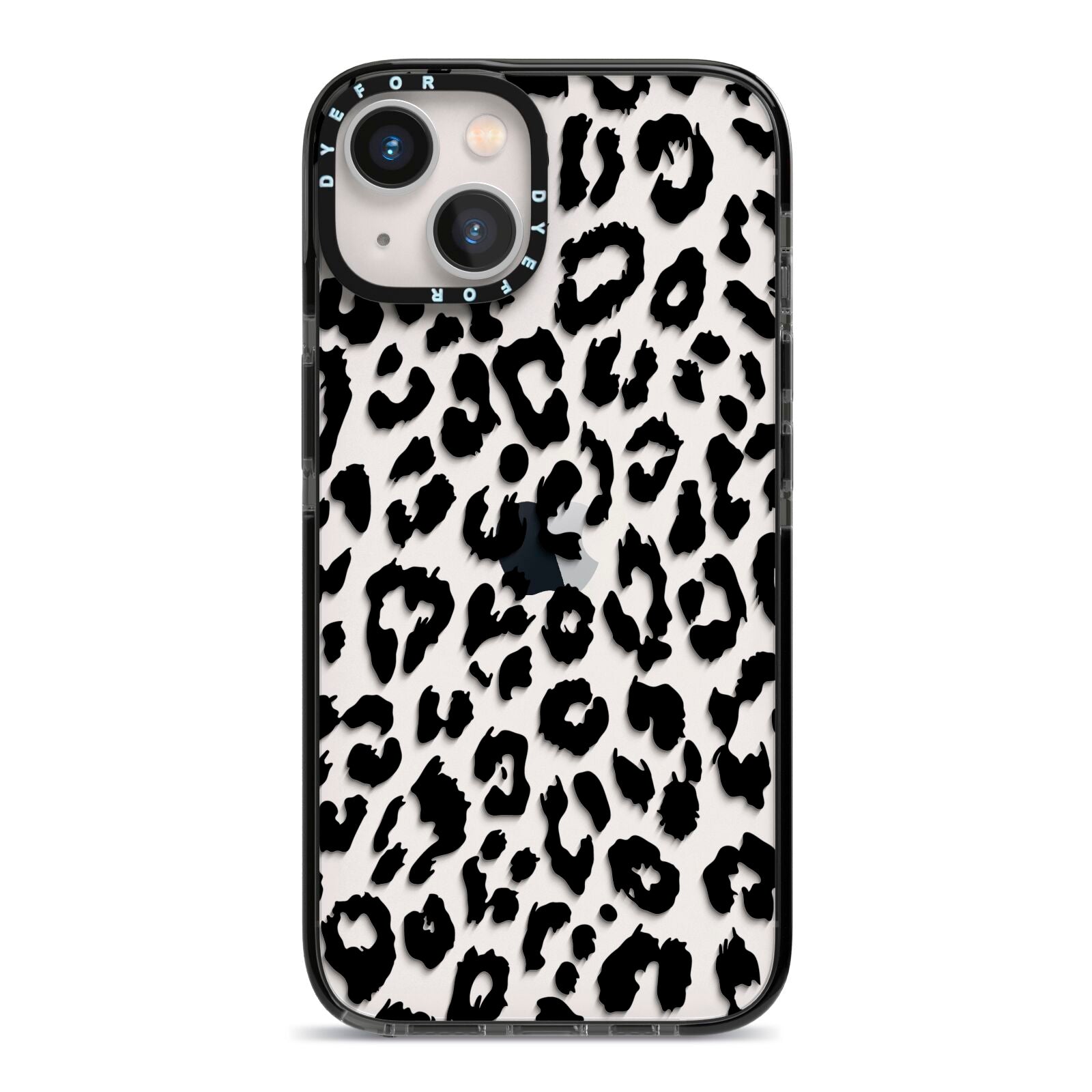 Black Leopard Print iPhone 13 Black Impact Case on Silver phone