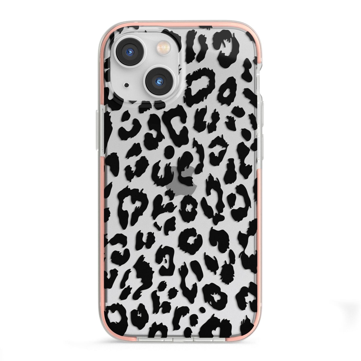 Black Leopard Print iPhone 13 Mini TPU Impact Case with Pink Edges