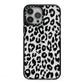 Black Leopard Print iPhone 13 Pro Max Black Impact Case on Silver phone