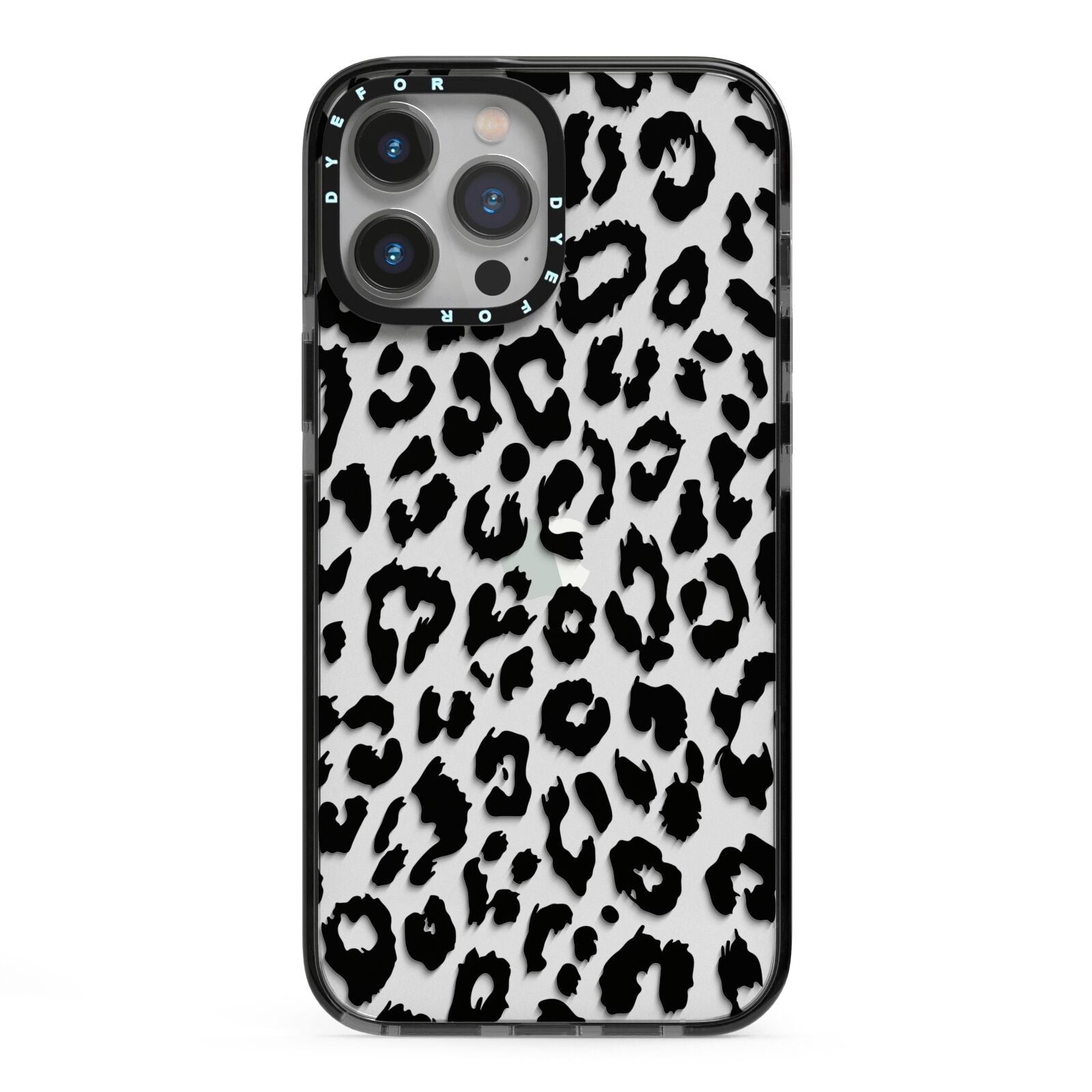 Black Leopard Print iPhone 13 Pro Max Black Impact Case on Silver phone
