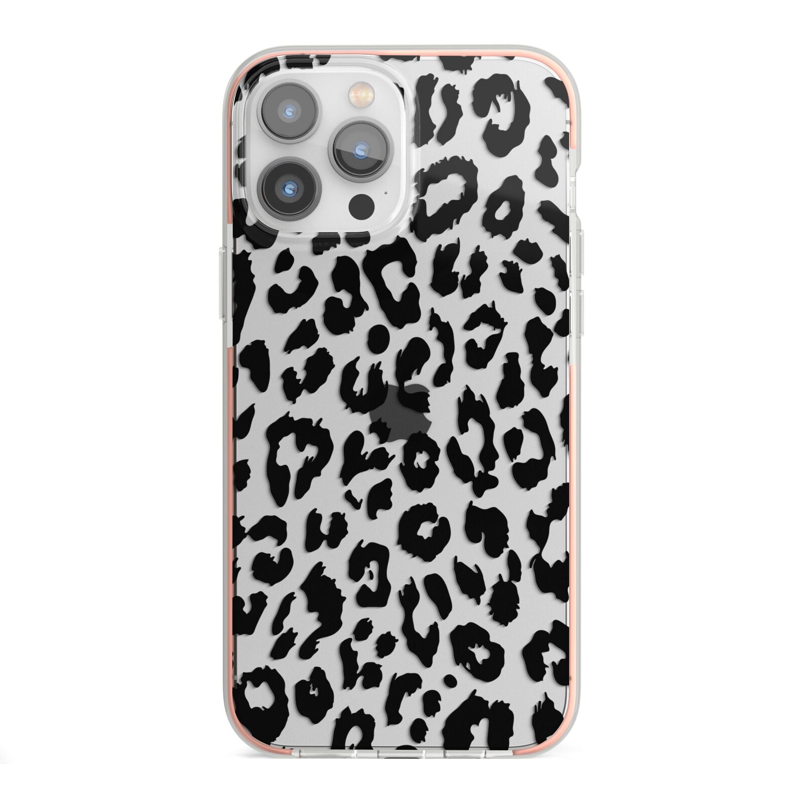 Black Leopard Print iPhone 13 Pro Max TPU Impact Case with Pink Edges