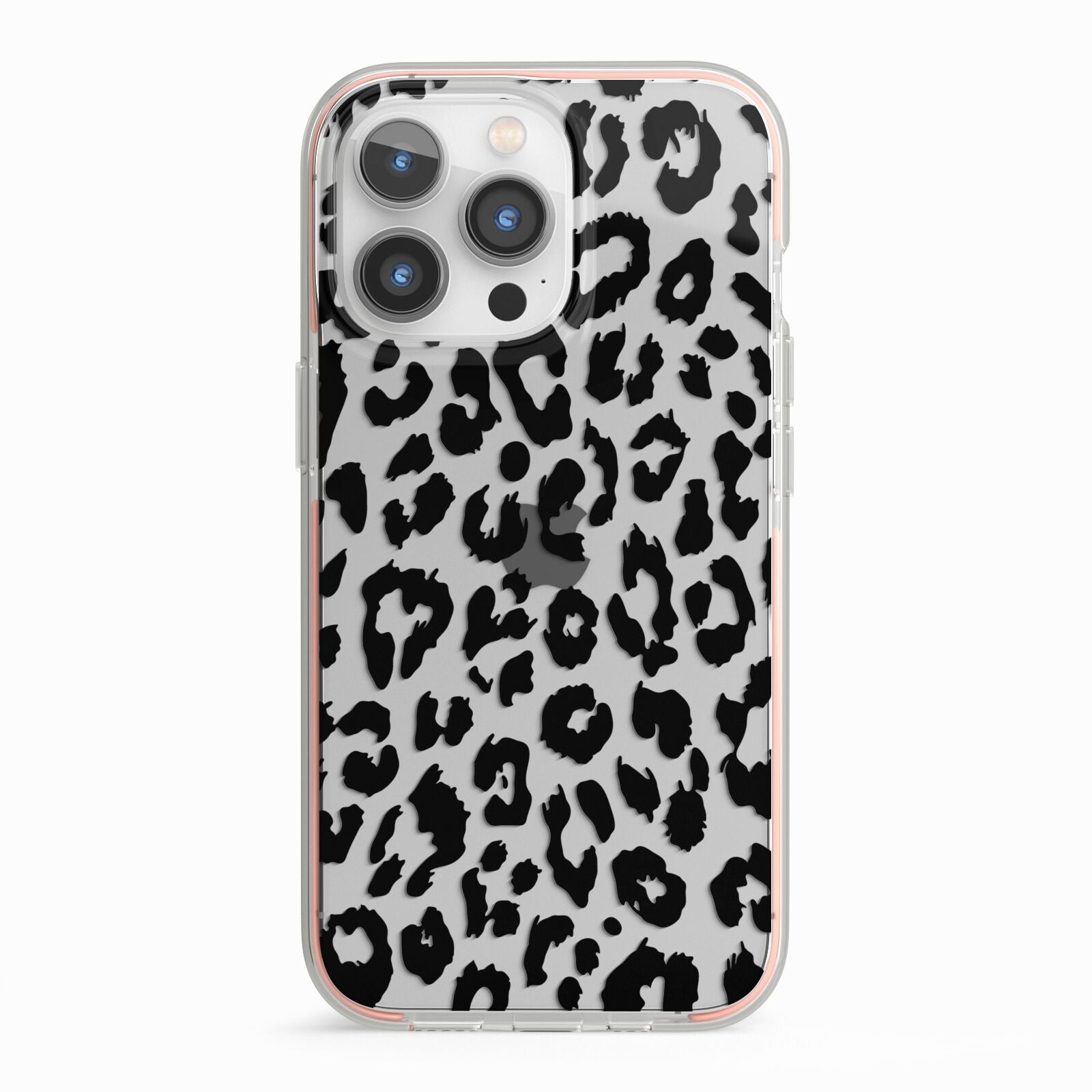 Black Leopard Print iPhone 13 Pro TPU Impact Case with Pink Edges