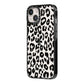 Black Leopard Print iPhone 14 Black Impact Case Side Angle on Silver phone