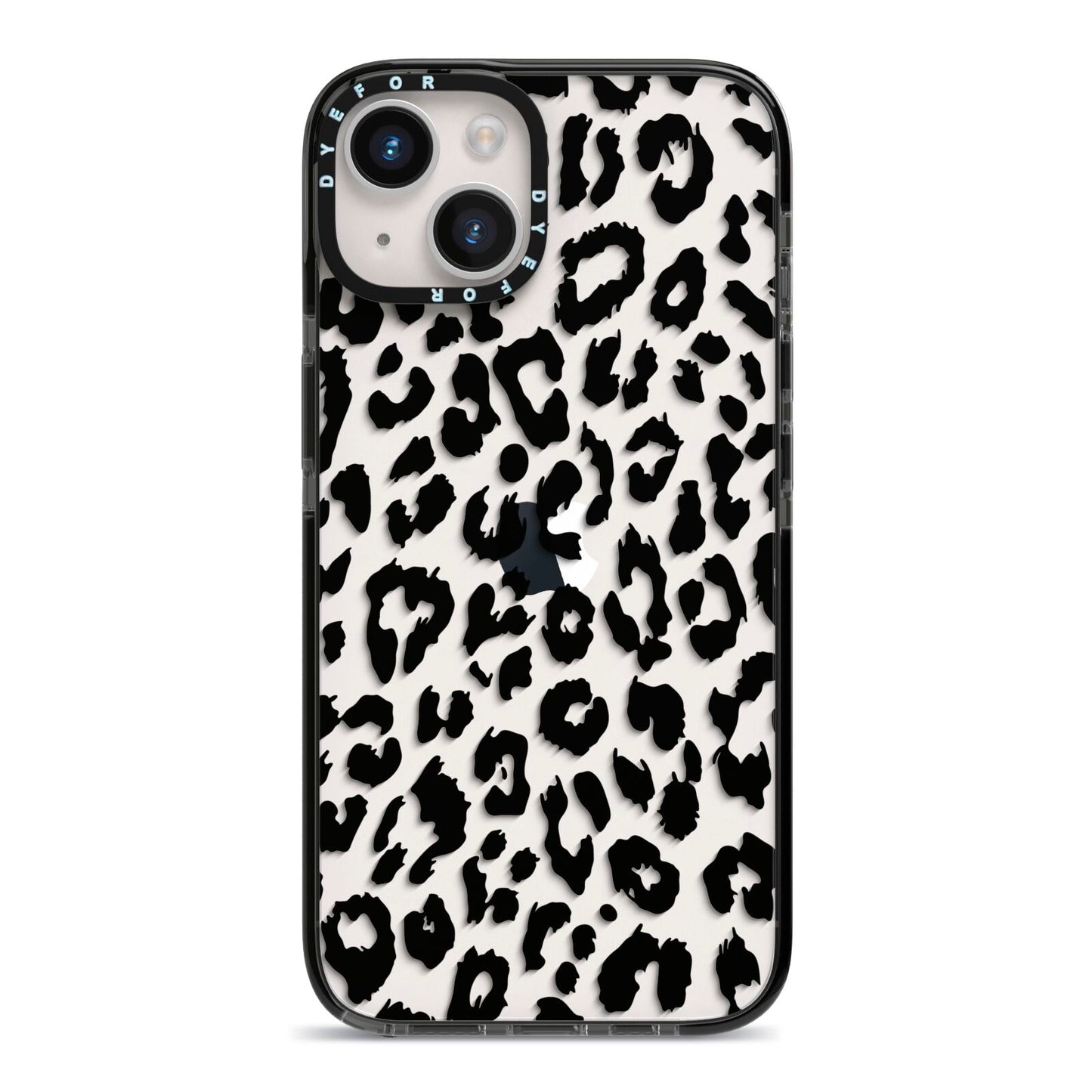 Black Leopard Print iPhone 14 Black Impact Case on Silver phone