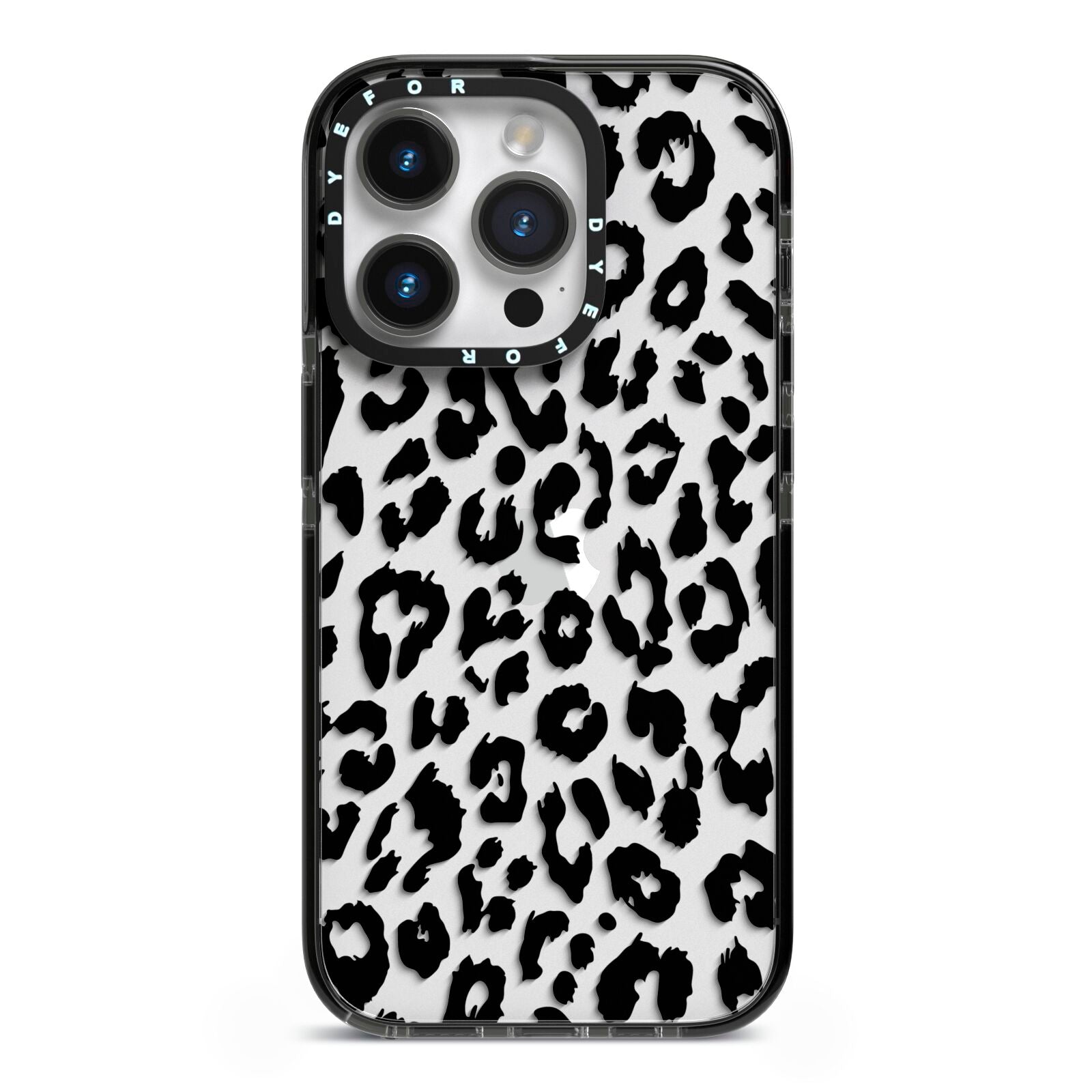 Black Leopard Print iPhone 14 Pro Black Impact Case on Silver phone