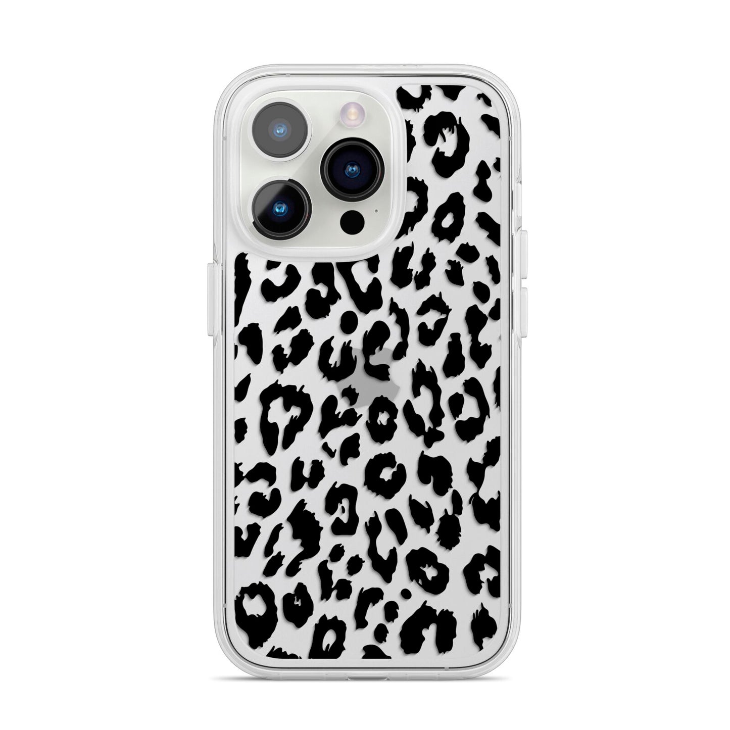 Black Leopard Print iPhone 14 Pro Clear Tough Case Silver