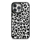 Black Leopard Print iPhone 14 Pro Max Black Impact Case on Silver phone