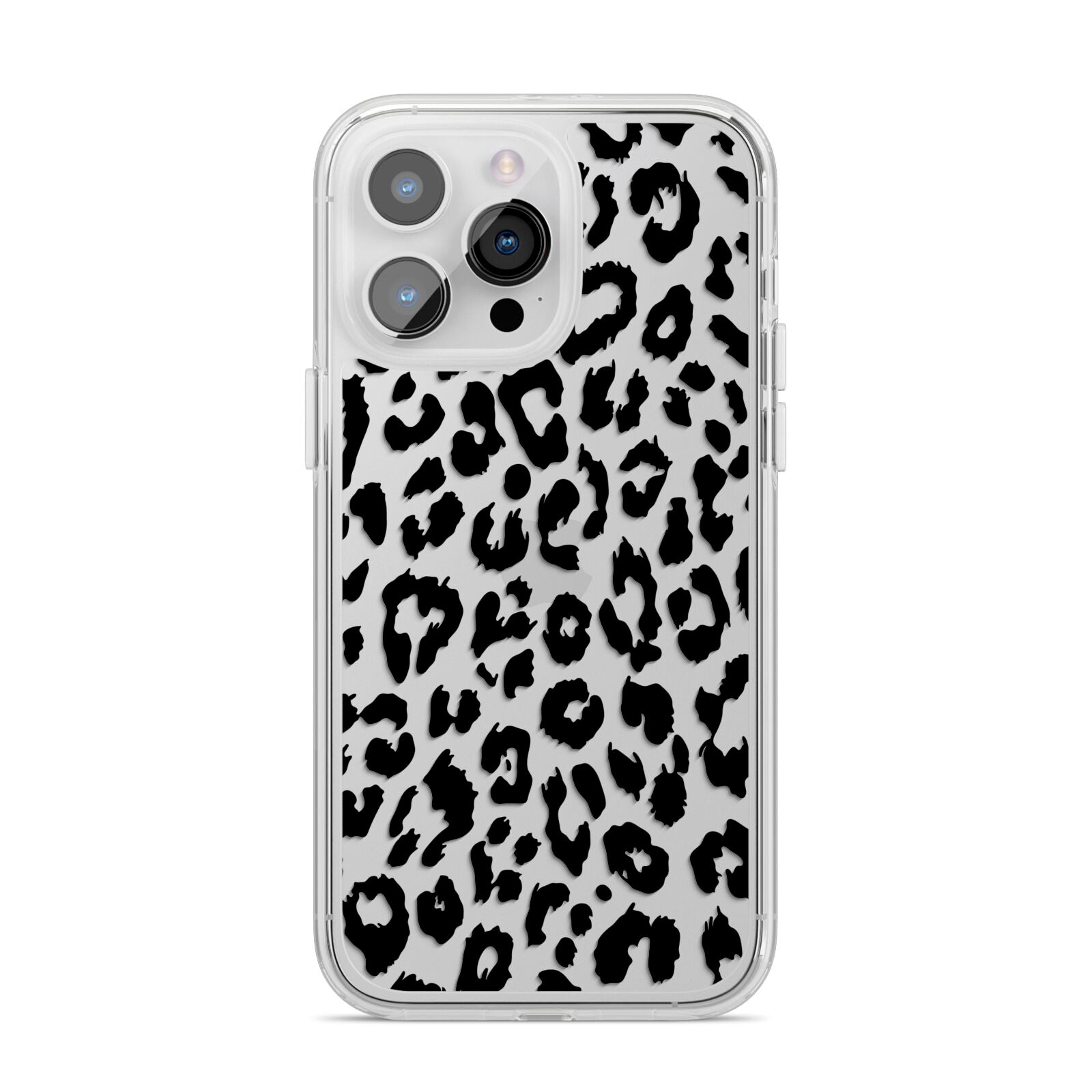 Black Leopard Print iPhone 14 Pro Max Clear Tough Case Silver