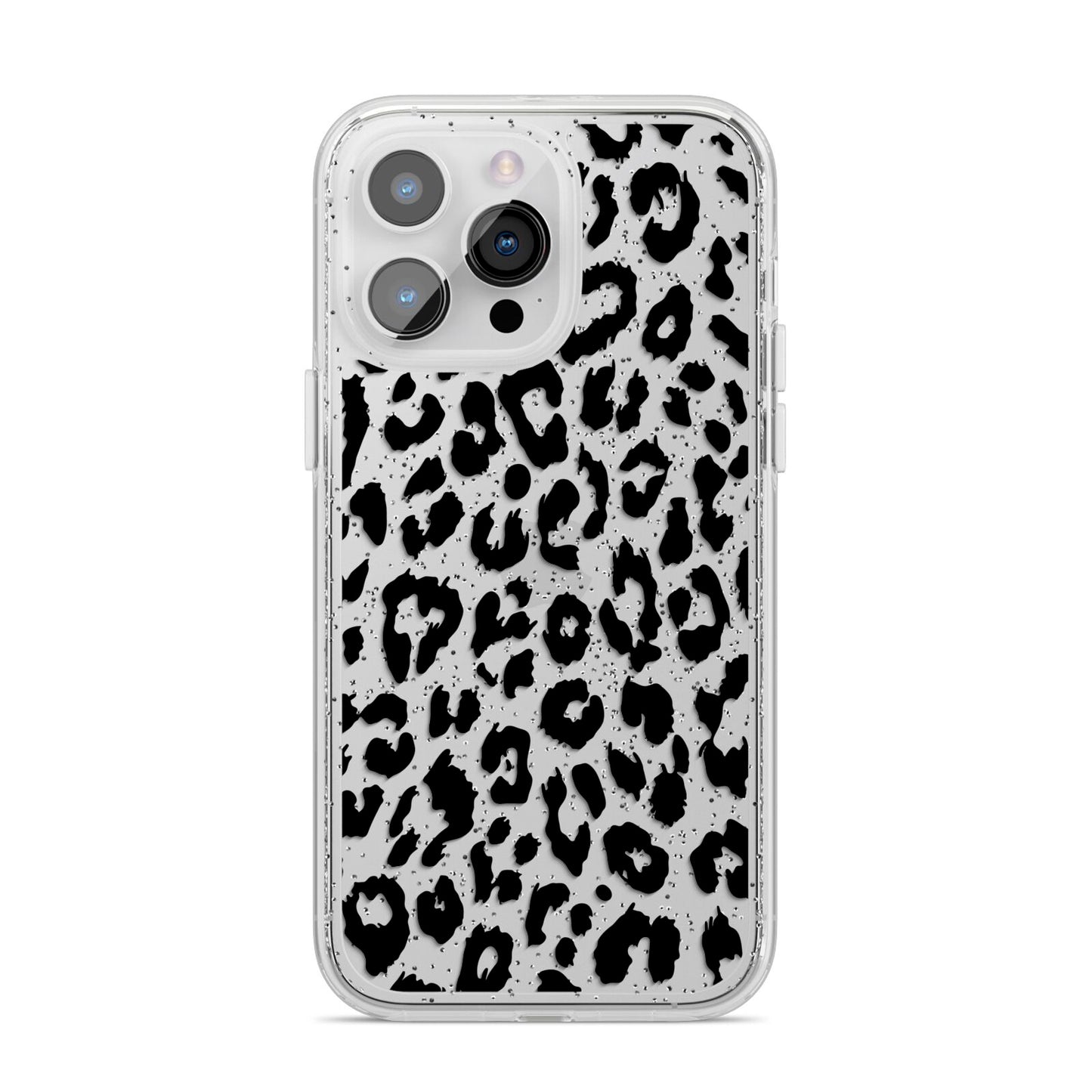 Black Leopard Print iPhone 14 Pro Max Glitter Tough Case Silver