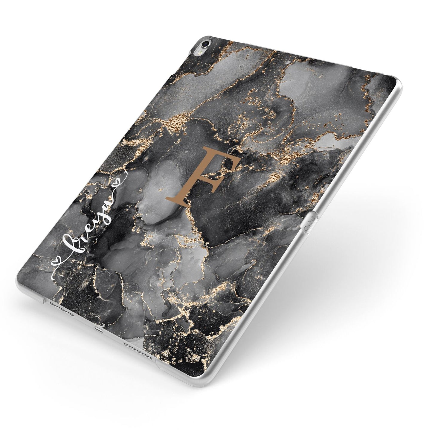 Black Marble Apple iPad Case on Silver iPad Side View