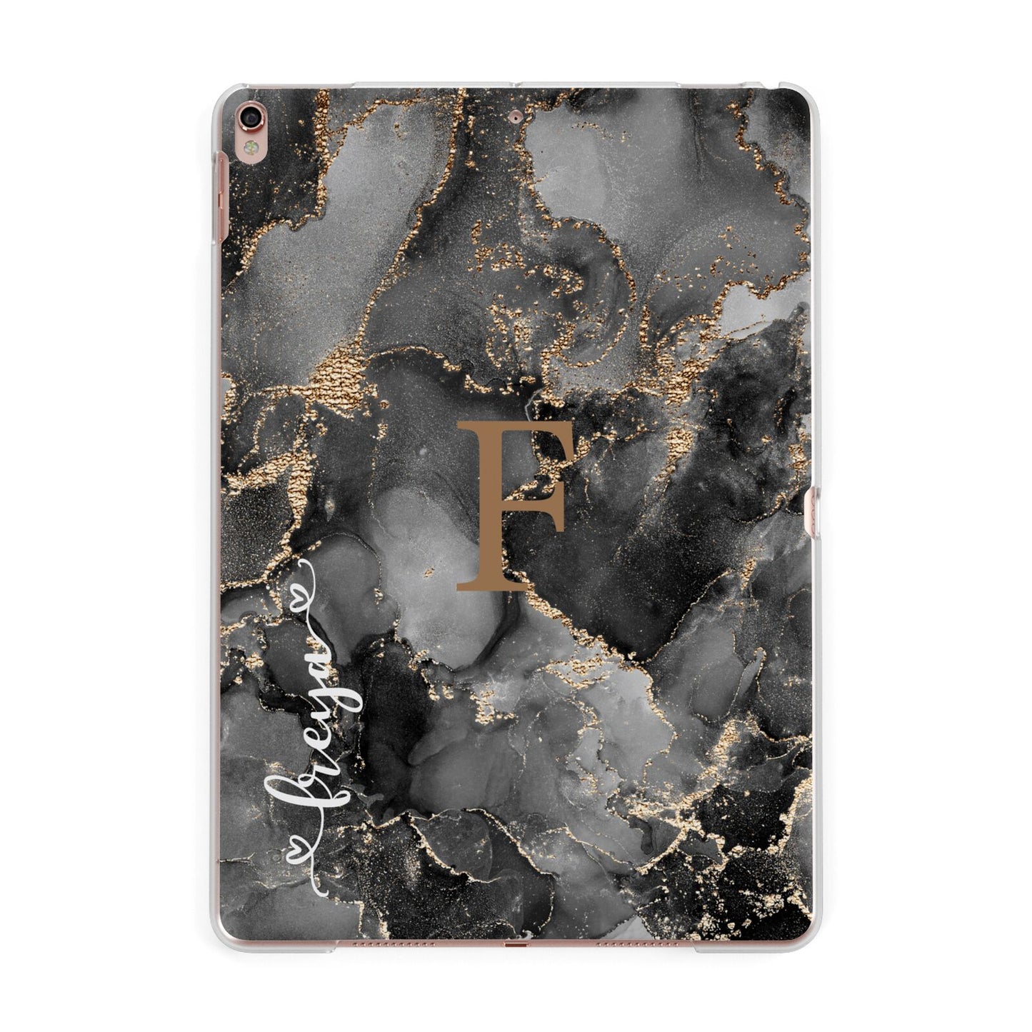 Black Marble Apple iPad Rose Gold Case