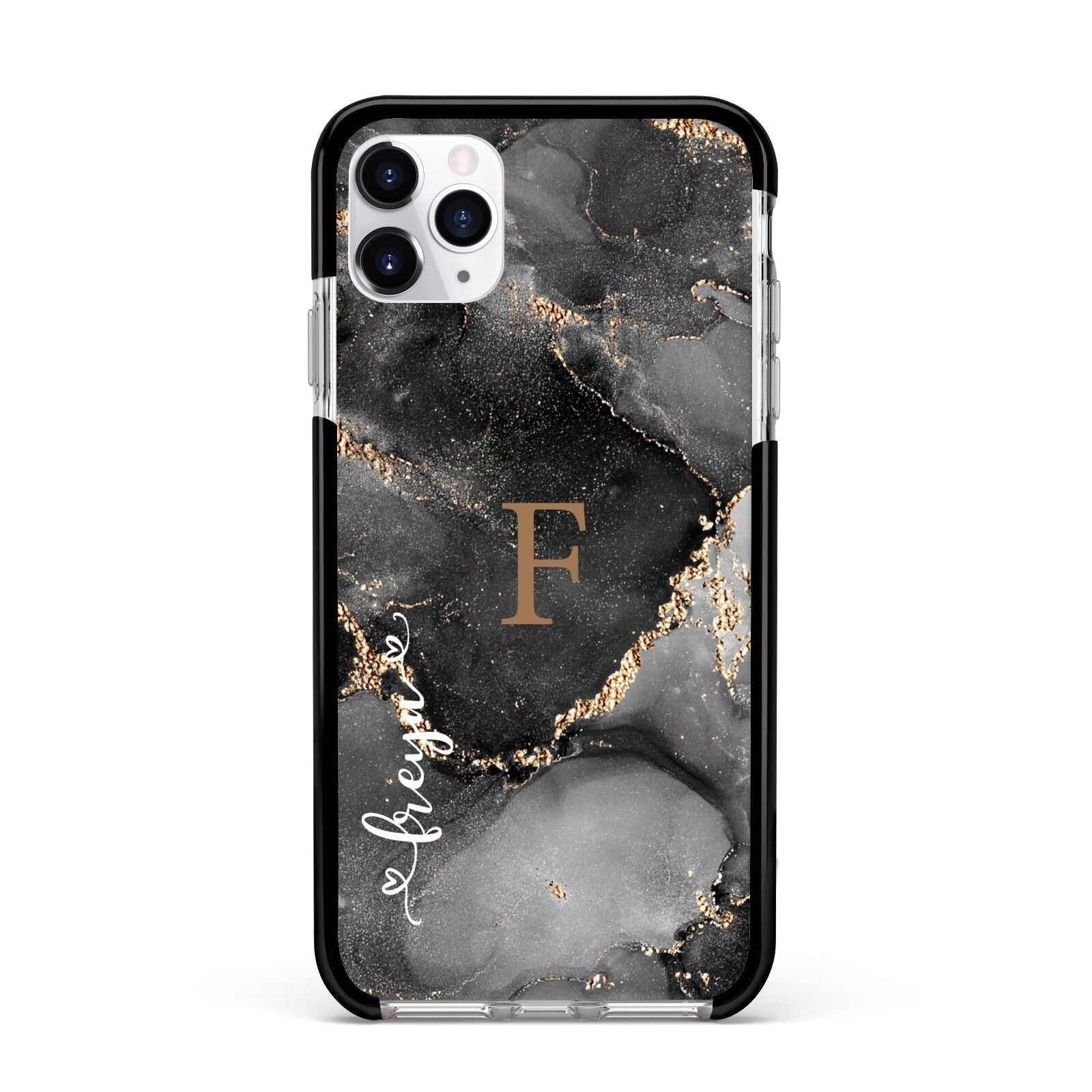 Black Marble Apple iPhone 11 Pro Max in Silver with Black Impact Case