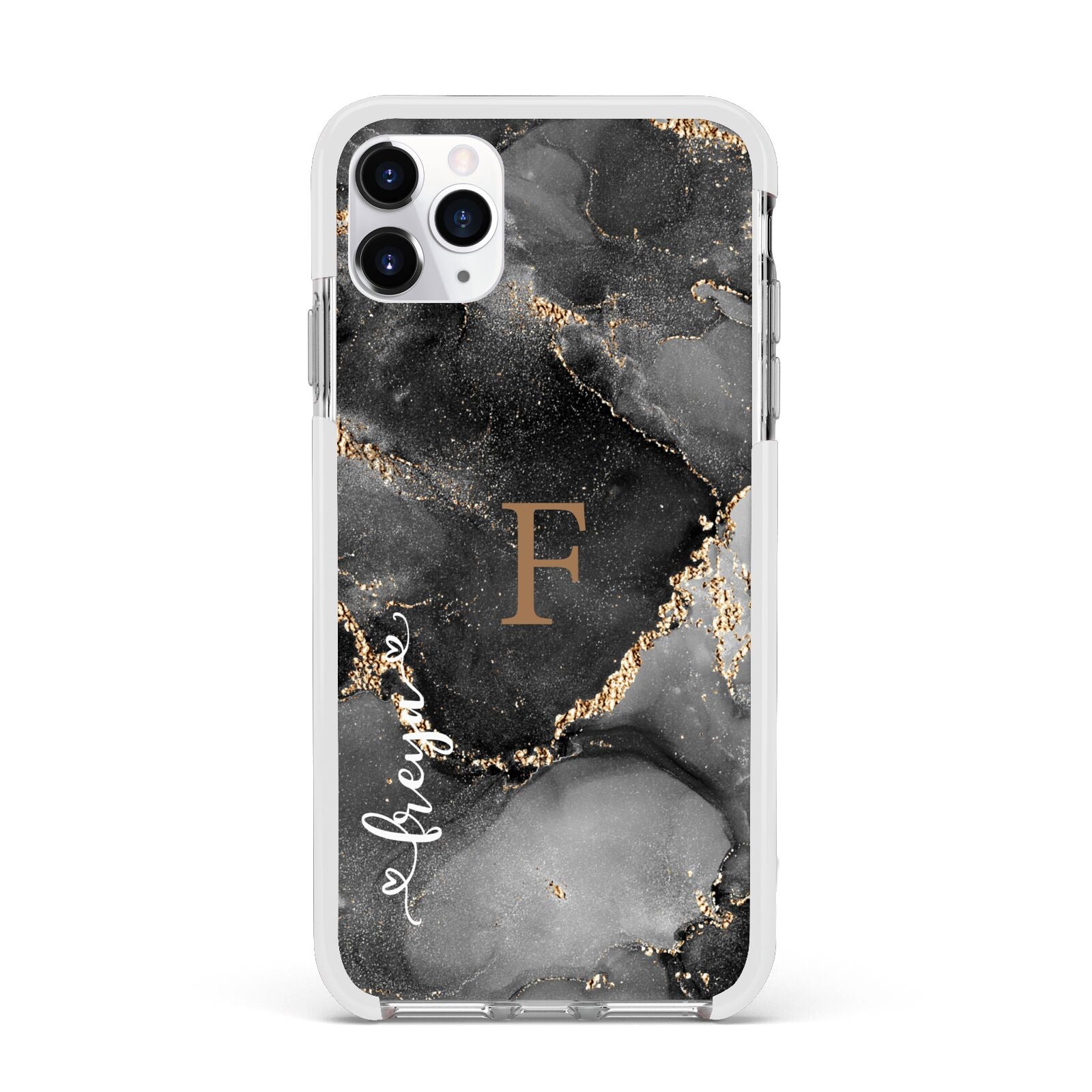 Black Marble Apple iPhone 11 Pro Max in Silver with White Impact Case