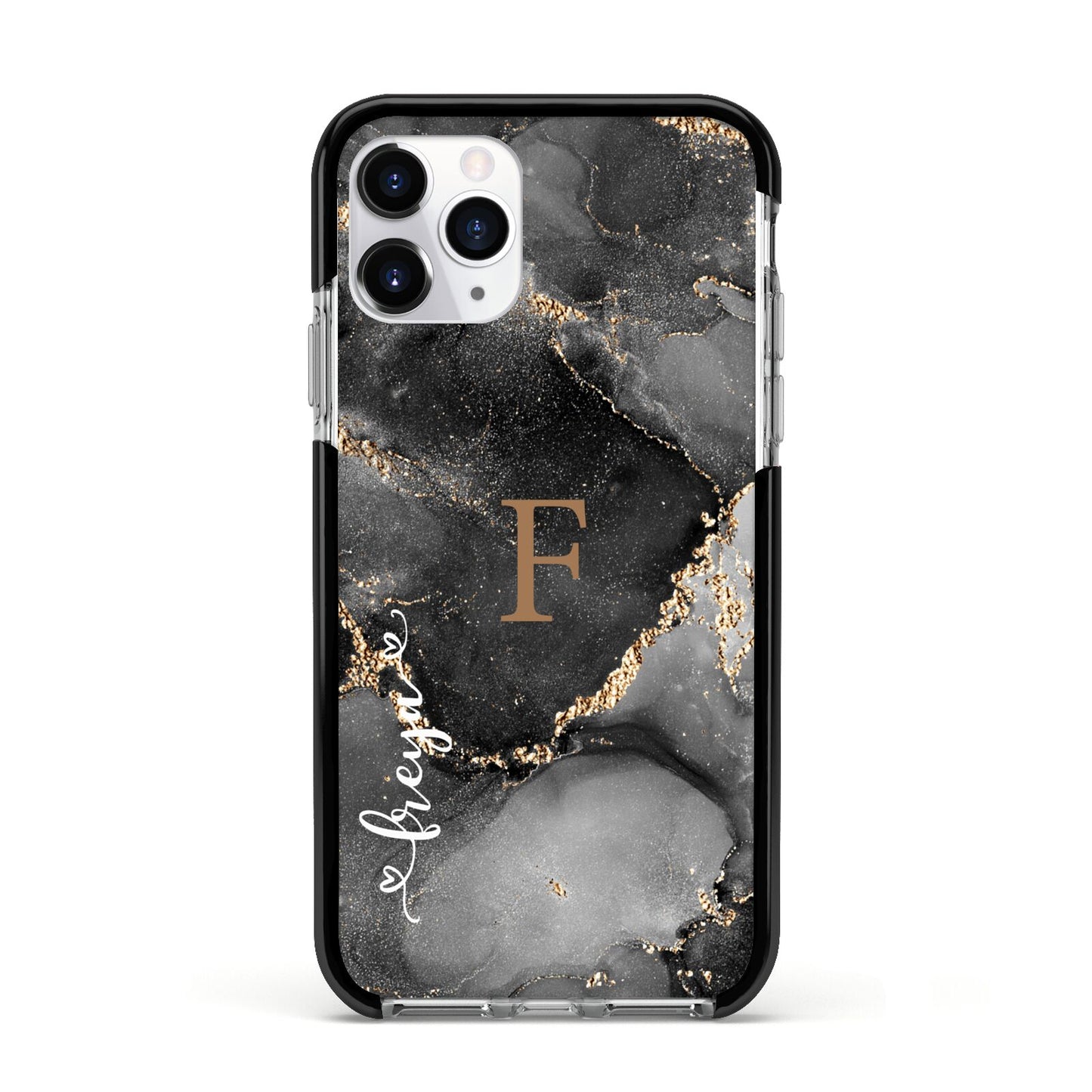 Black Marble Apple iPhone 11 Pro in Silver with Black Impact Case