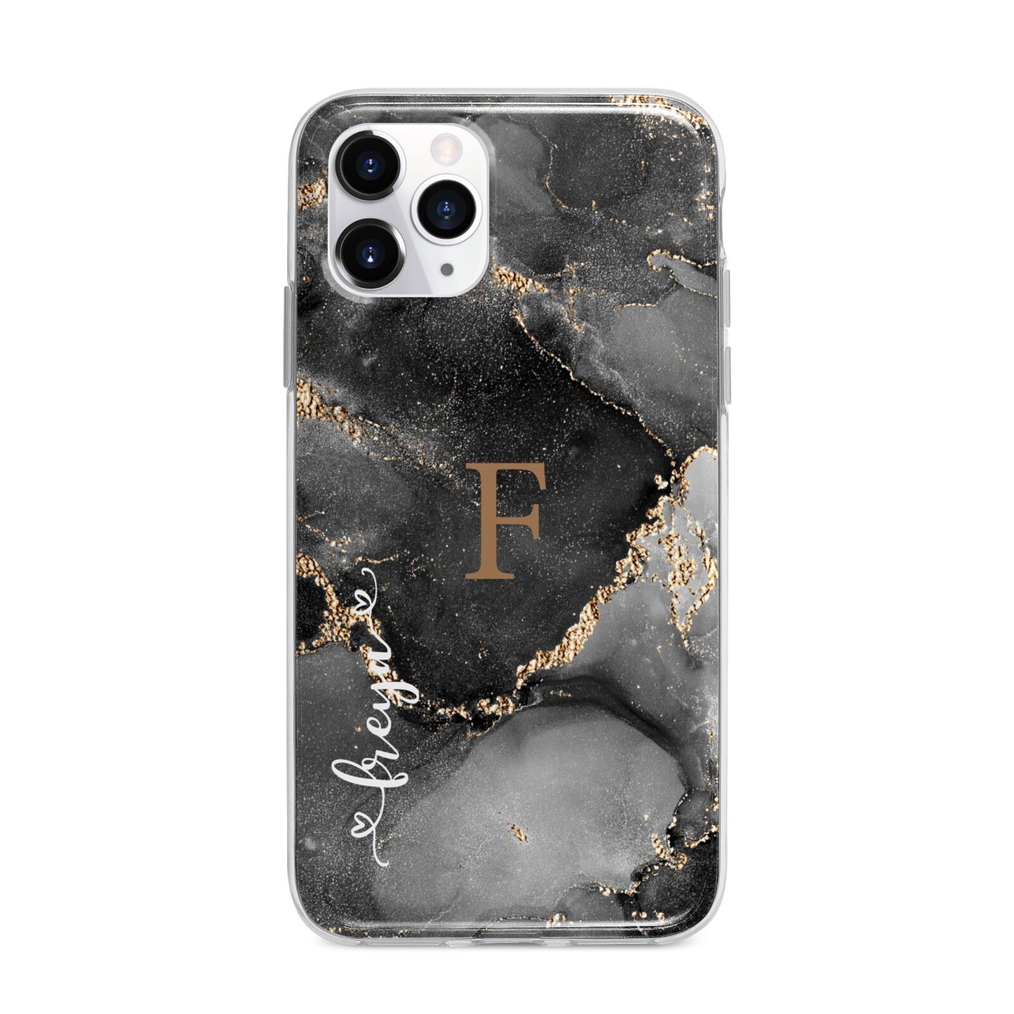 Black Marble Apple iPhone 11 Pro in Silver with Bumper Case