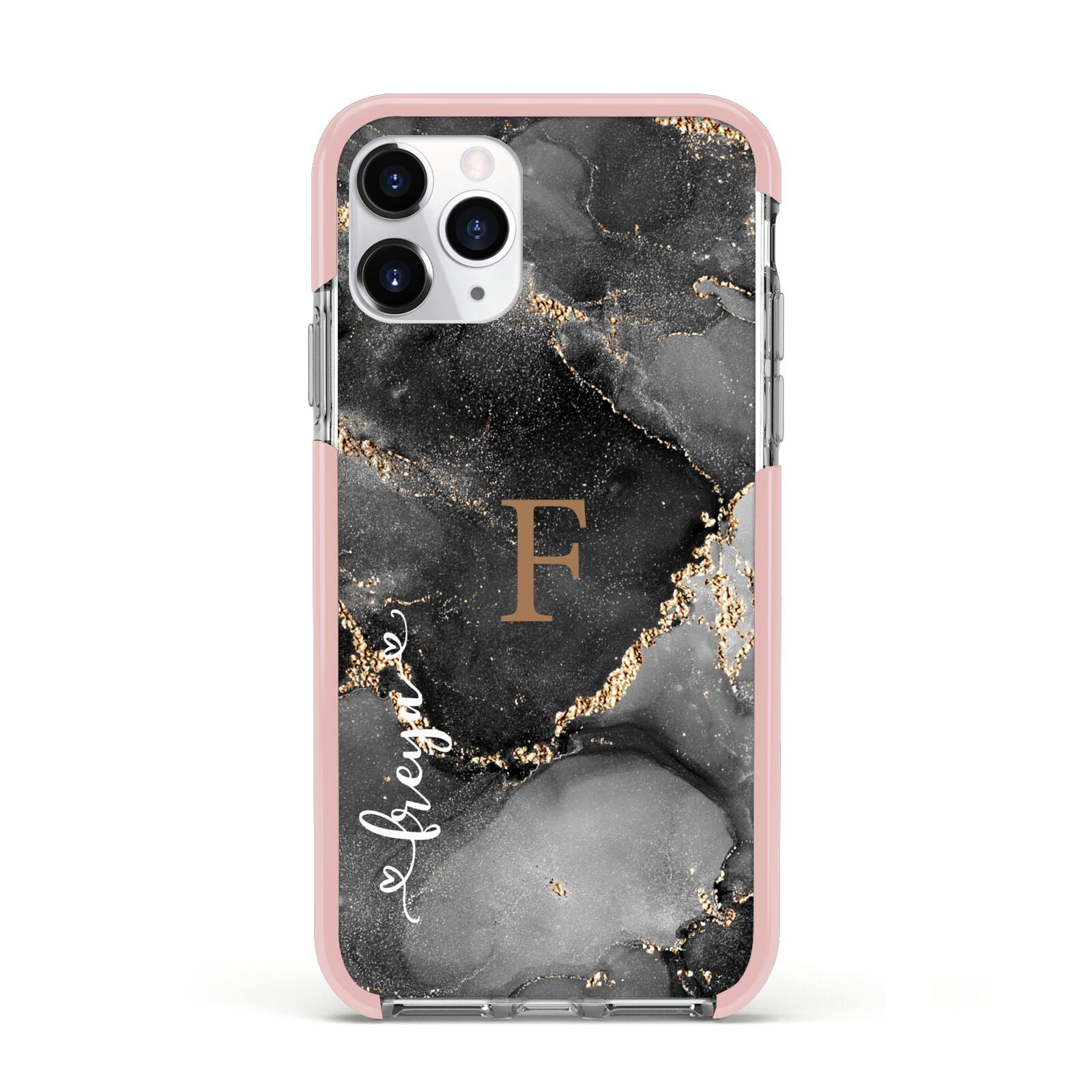 Black Marble Apple iPhone 11 Pro in Silver with Pink Impact Case