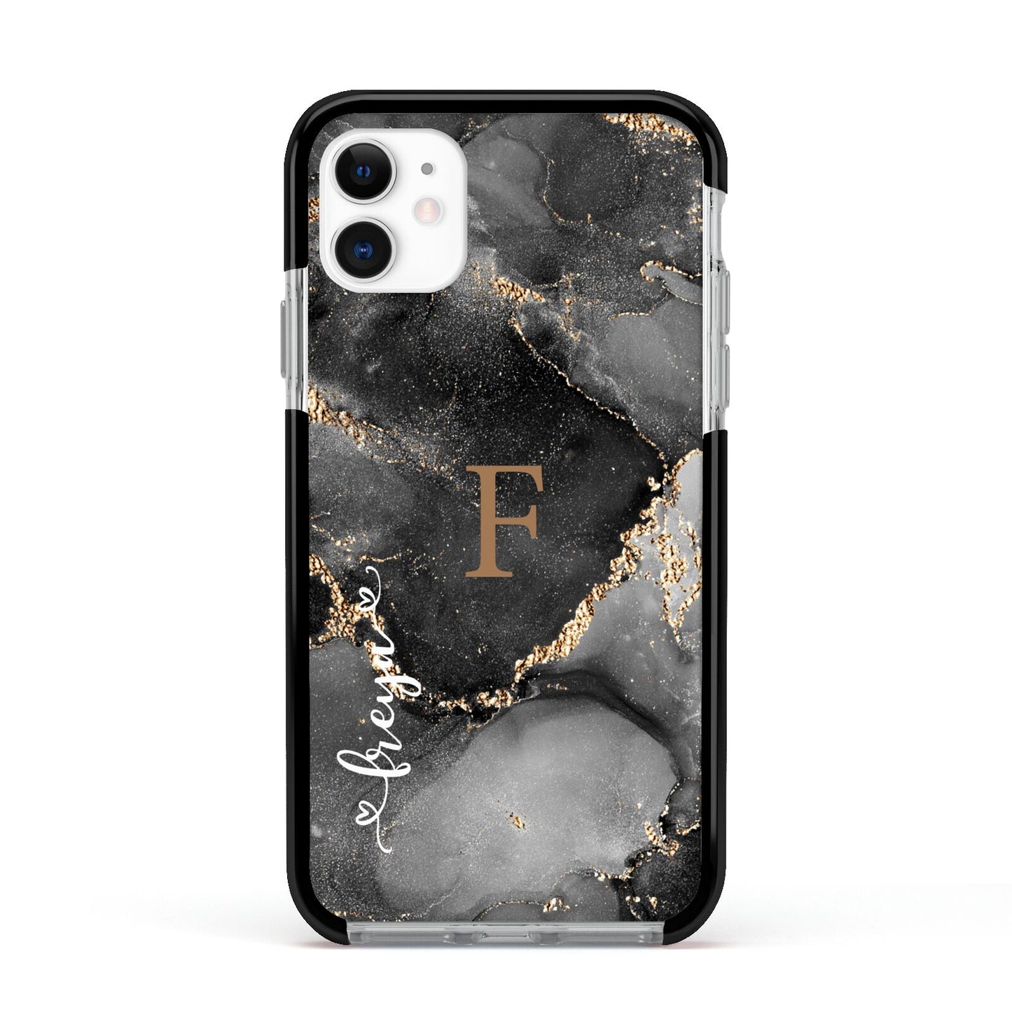 Black Marble Apple iPhone 11 in White with Black Impact Case