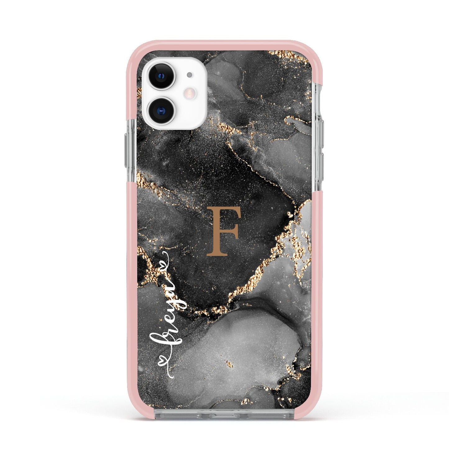 Black Marble Apple iPhone 11 in White with Pink Impact Case
