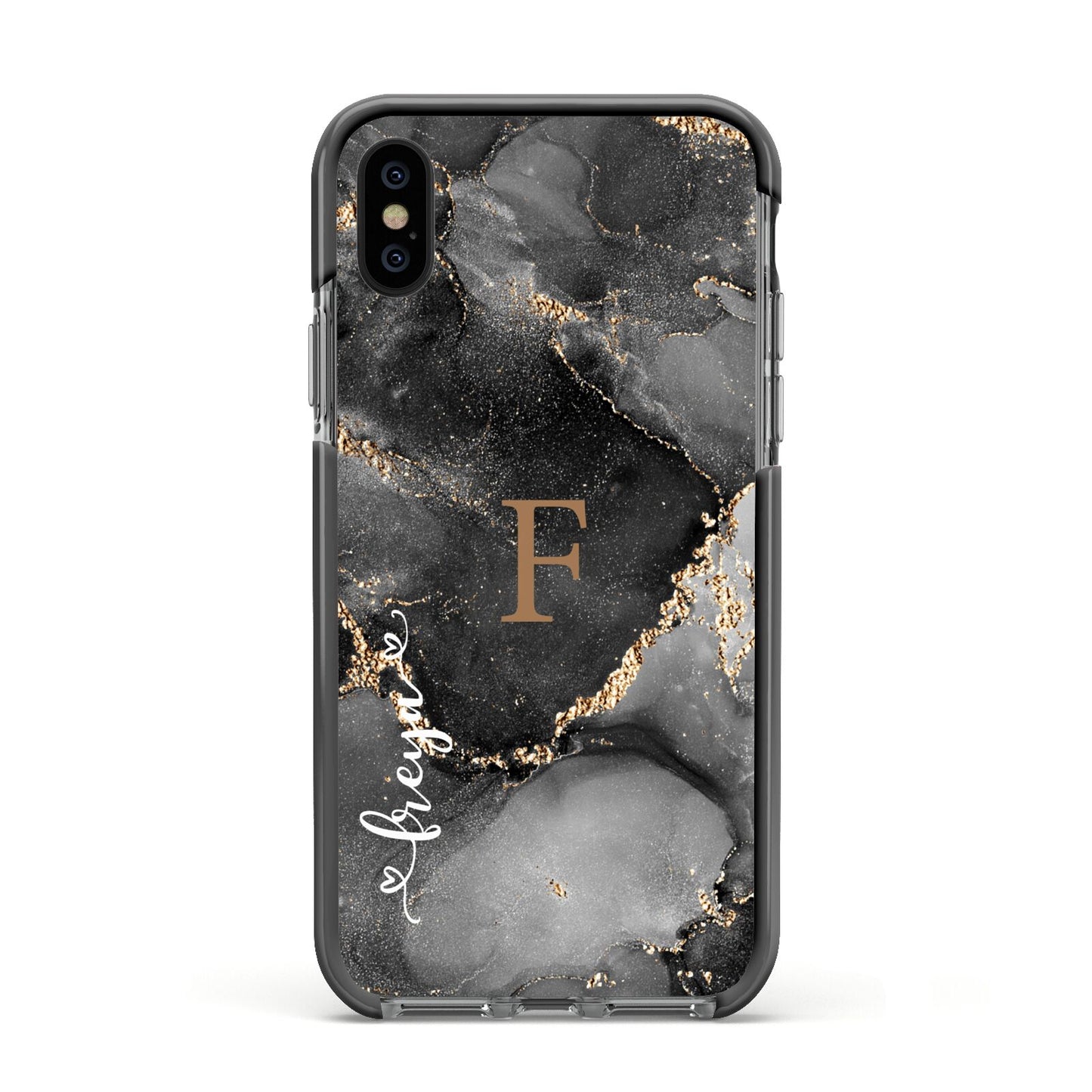 Black Marble Apple iPhone Xs Impact Case Black Edge on Black Phone