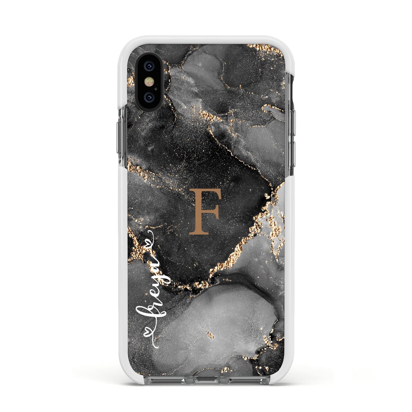 Black Marble Apple iPhone Xs Impact Case White Edge on Black Phone