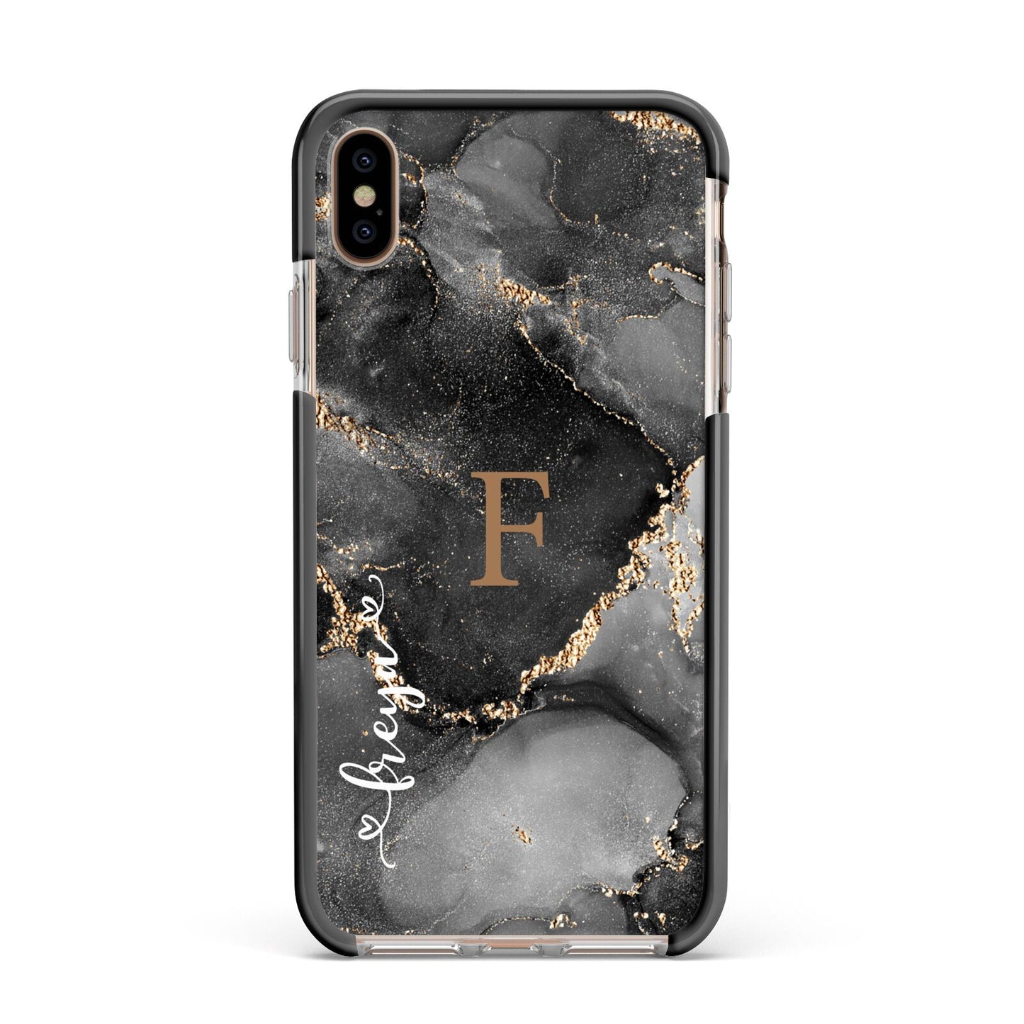 Black Marble Apple iPhone Xs Max Impact Case Black Edge on Gold Phone