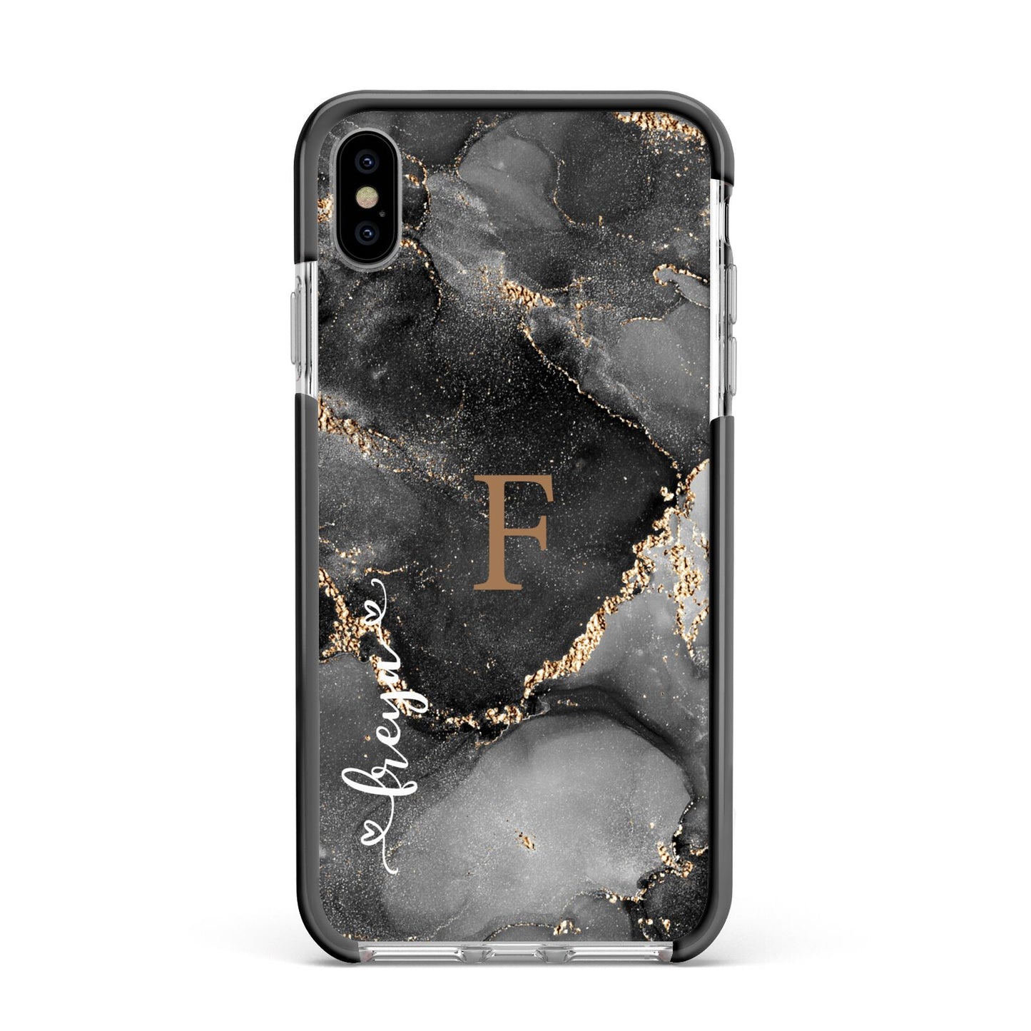 Black Marble Apple iPhone Xs Max Impact Case Black Edge on Silver Phone