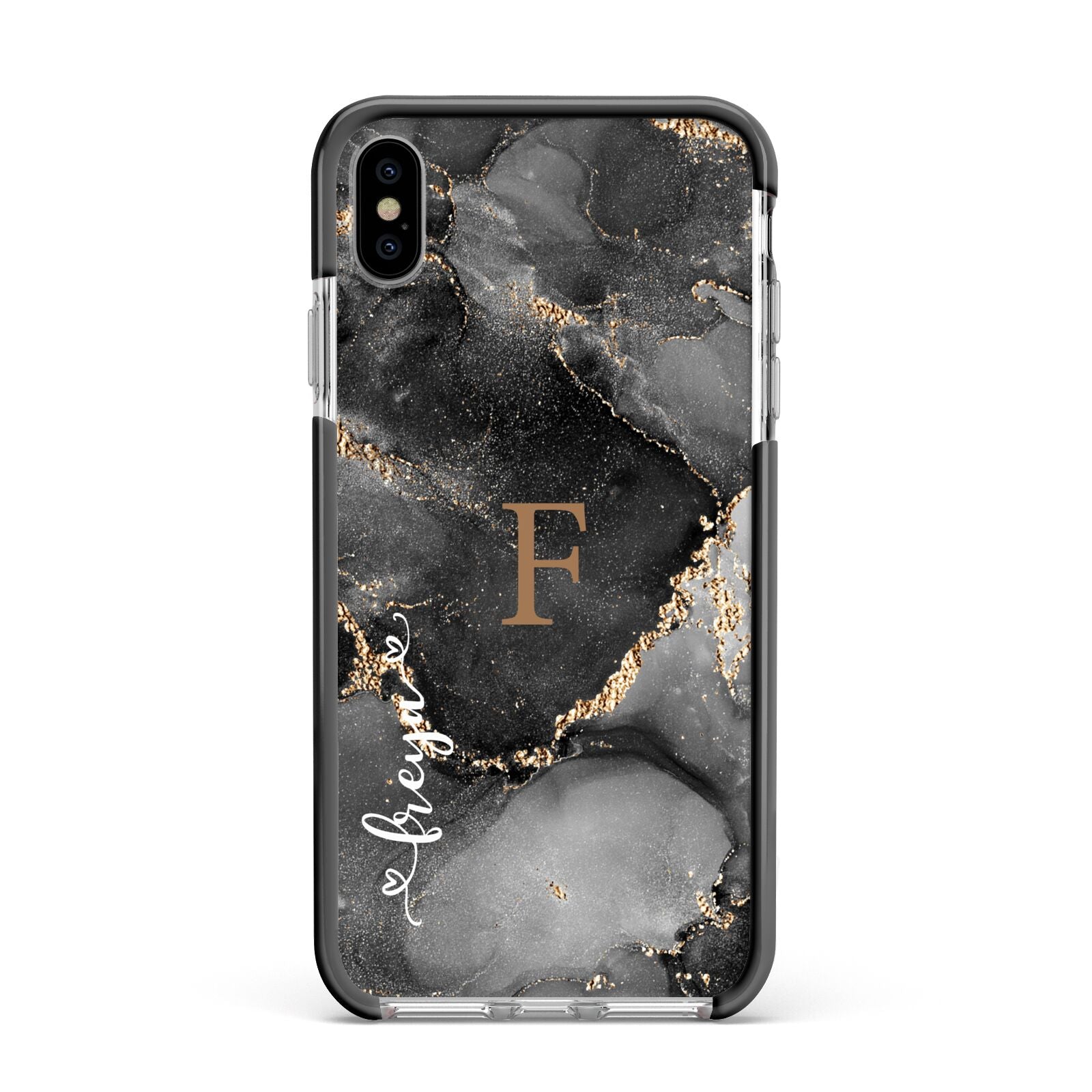 Black Marble Apple iPhone Xs Max Impact Case Black Edge on Silver Phone