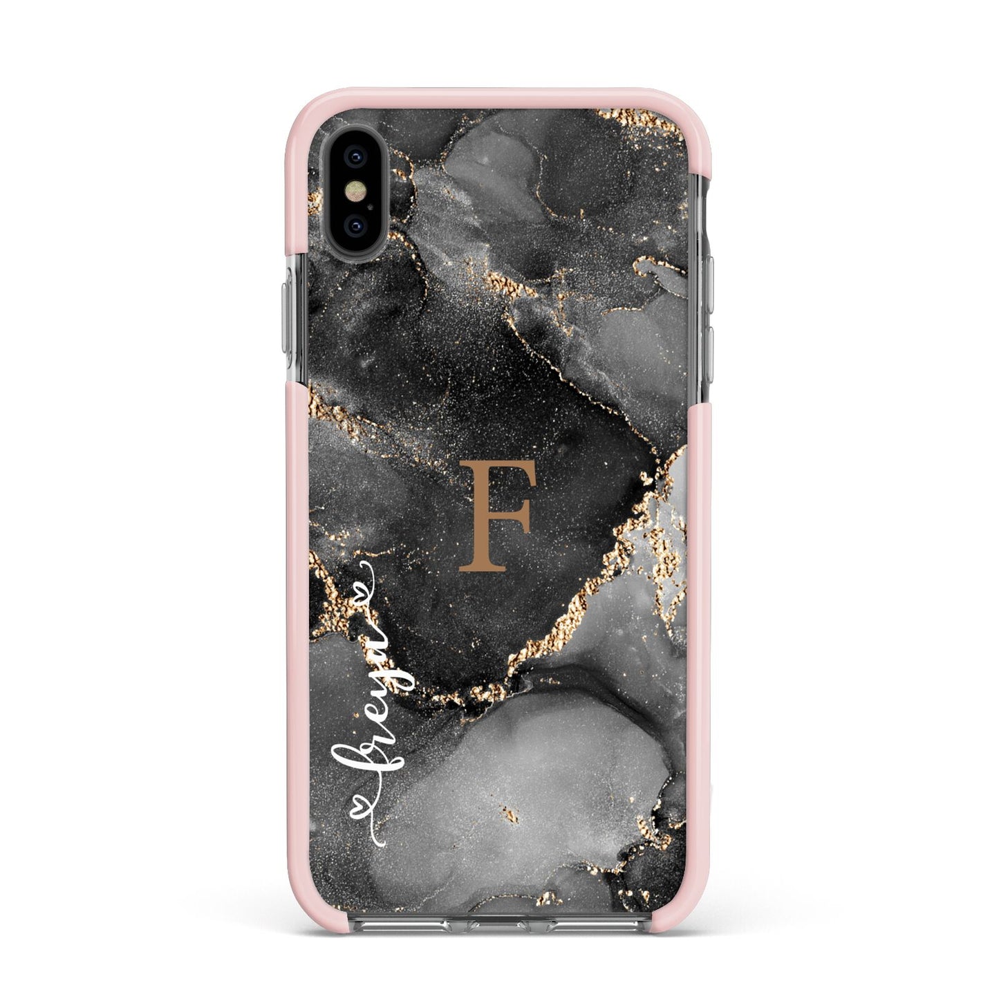 Black Marble Apple iPhone Xs Max Impact Case Pink Edge on Black Phone