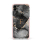 Black Marble Apple iPhone Xs Max Impact Case Pink Edge on Silver Phone
