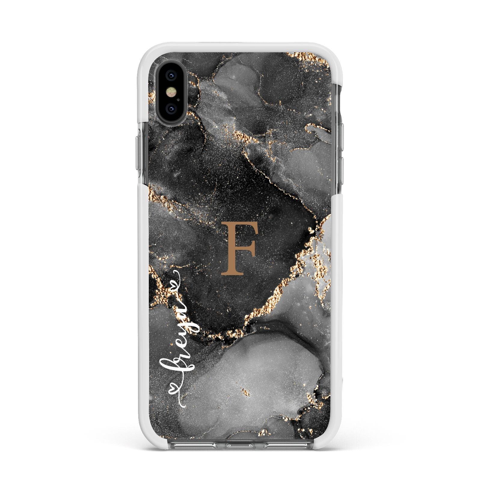 Black Marble Apple iPhone Xs Max Impact Case White Edge on Black Phone